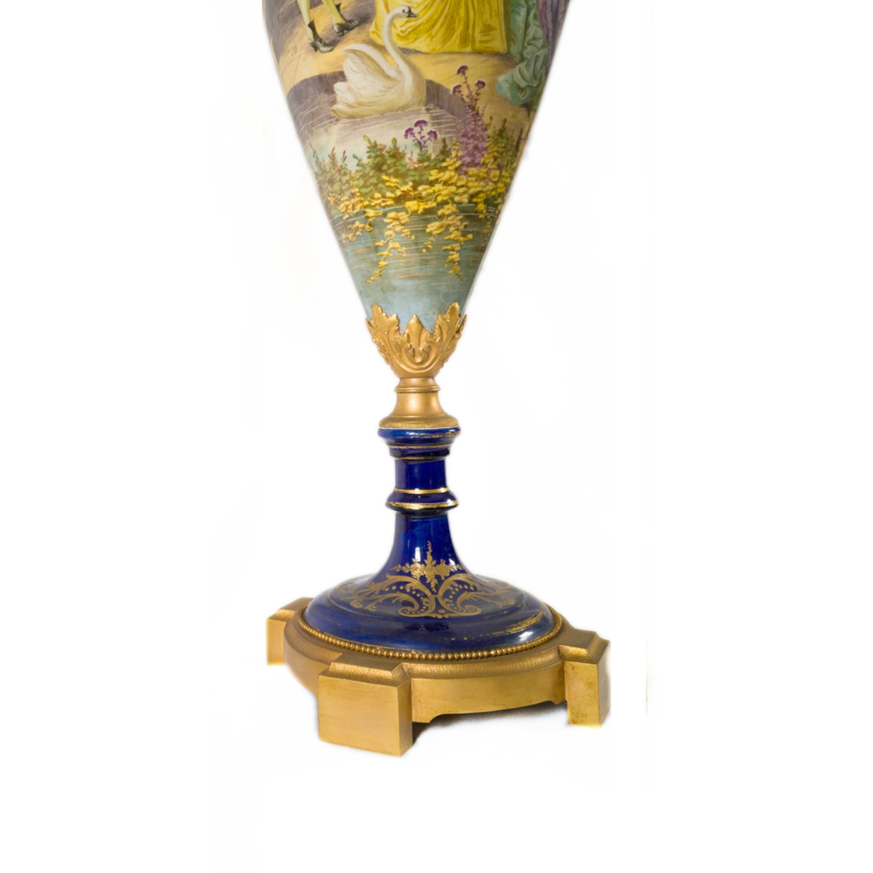 French Large Ormolu Mounted Porcelain Vase By Manufature Nationale Sèvres, 19th Century For Sale