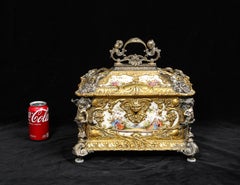 Große Schmuckschatulle aus Ormolu und versilberter Bronze mit Deckel aus KPM Porcelain