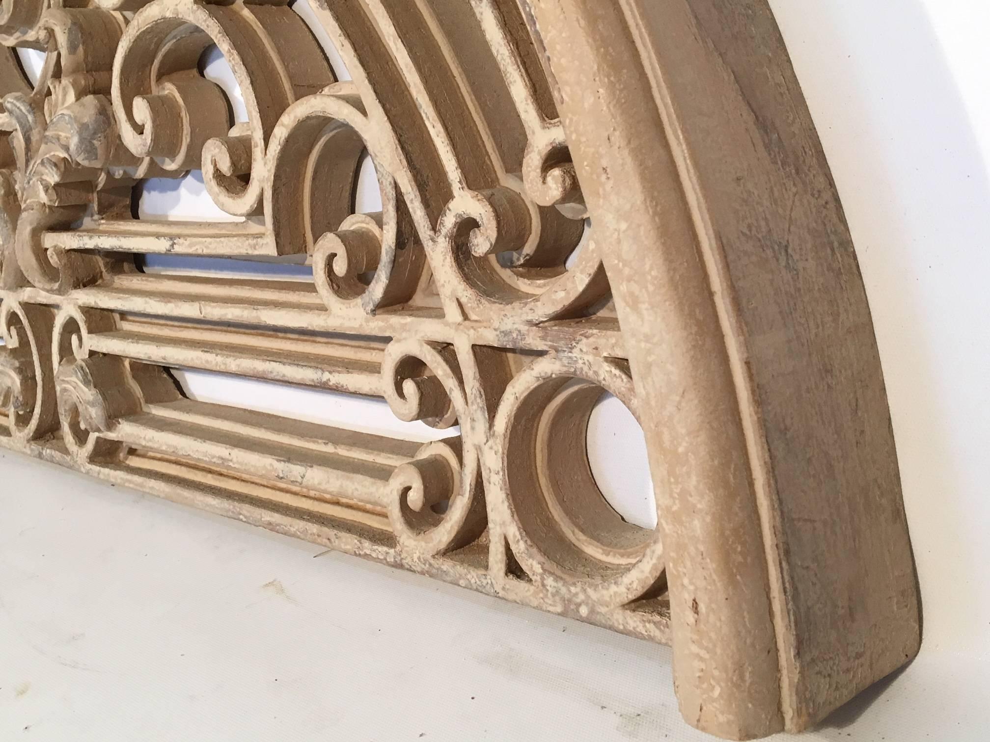 Oversized wall sculpture molded from lightweight foam resin and hand painted resembles antique rod iron gates from the turn of the century. Consists of 4 individual pieces. Measures 87 inches tall by 46 inches wide, and almost 4 inches deep. Large