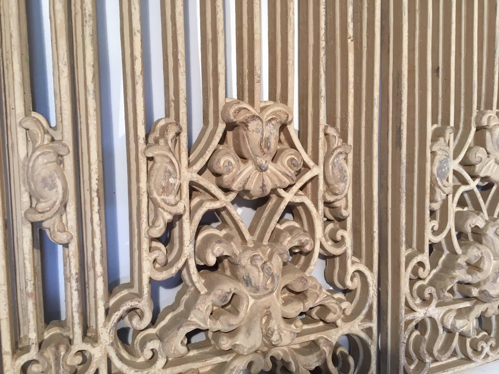 Large Ornamental 4-Piece Faux Metal Gate Wall Hanging In Good Condition For Sale In Jacksonville, FL