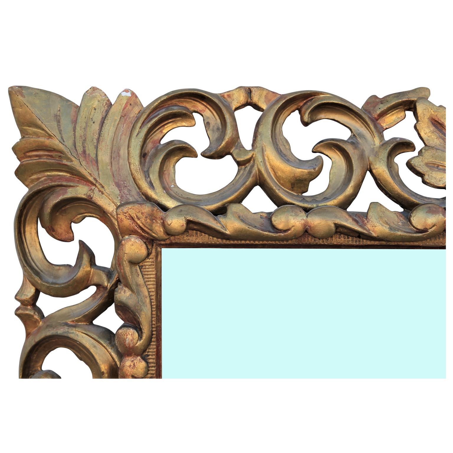 Large Ornamental French / Italian Carved Giltwood Mirror In Good Condition In Houston, TX