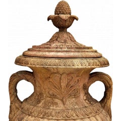Large Ornamental Terracotta Vase with Base Early 20th Century