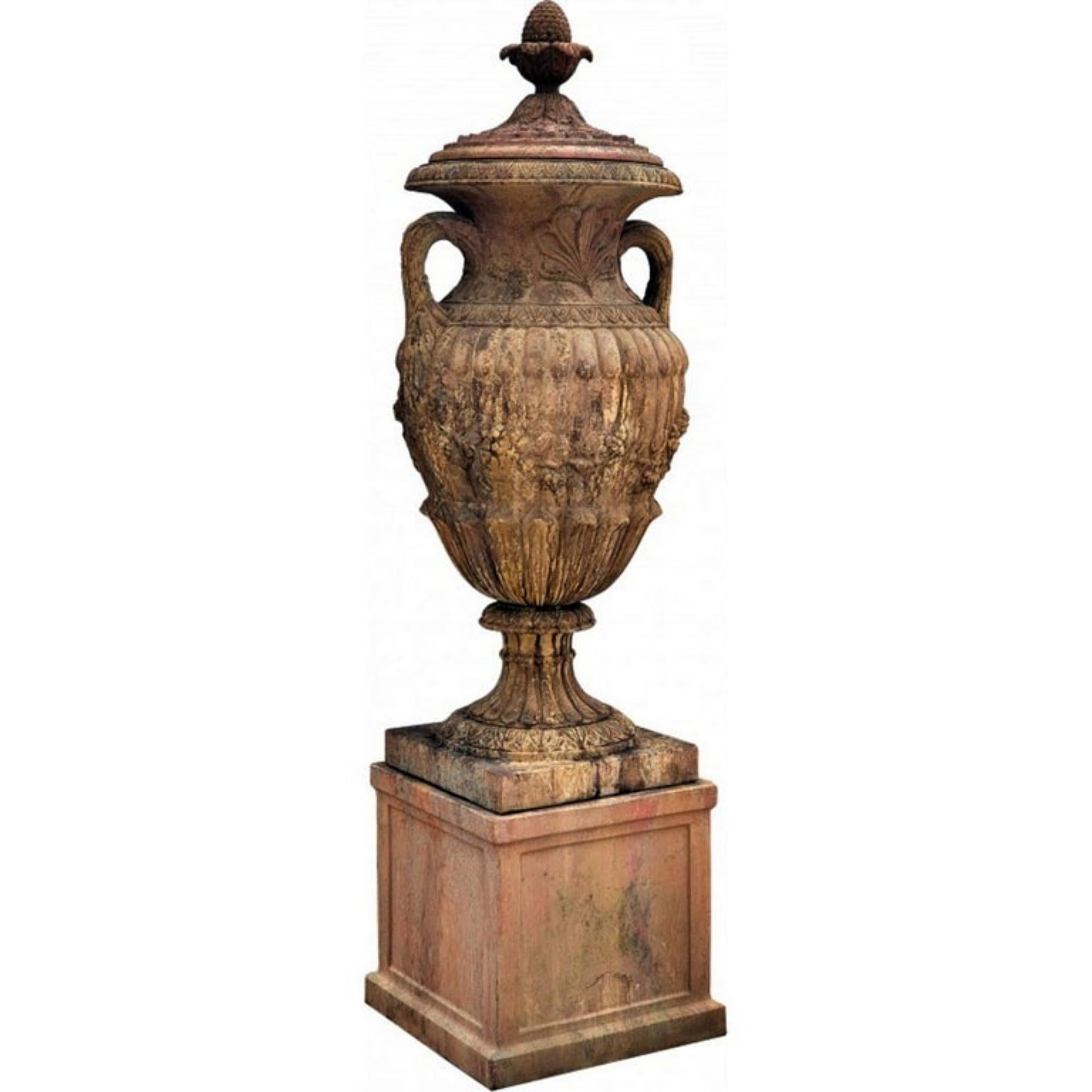 Modern Large Ornamental Terracotta Vase with Base Early 20th Century For Sale