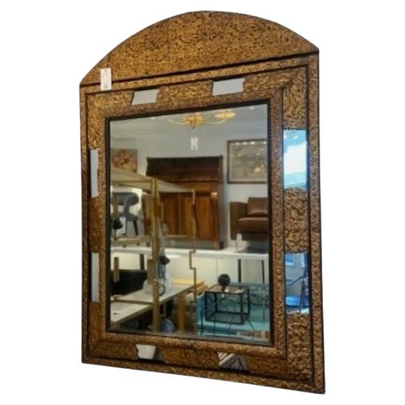 Large Ornate Antique 19th Century Mirror With Brass Frame For Sale