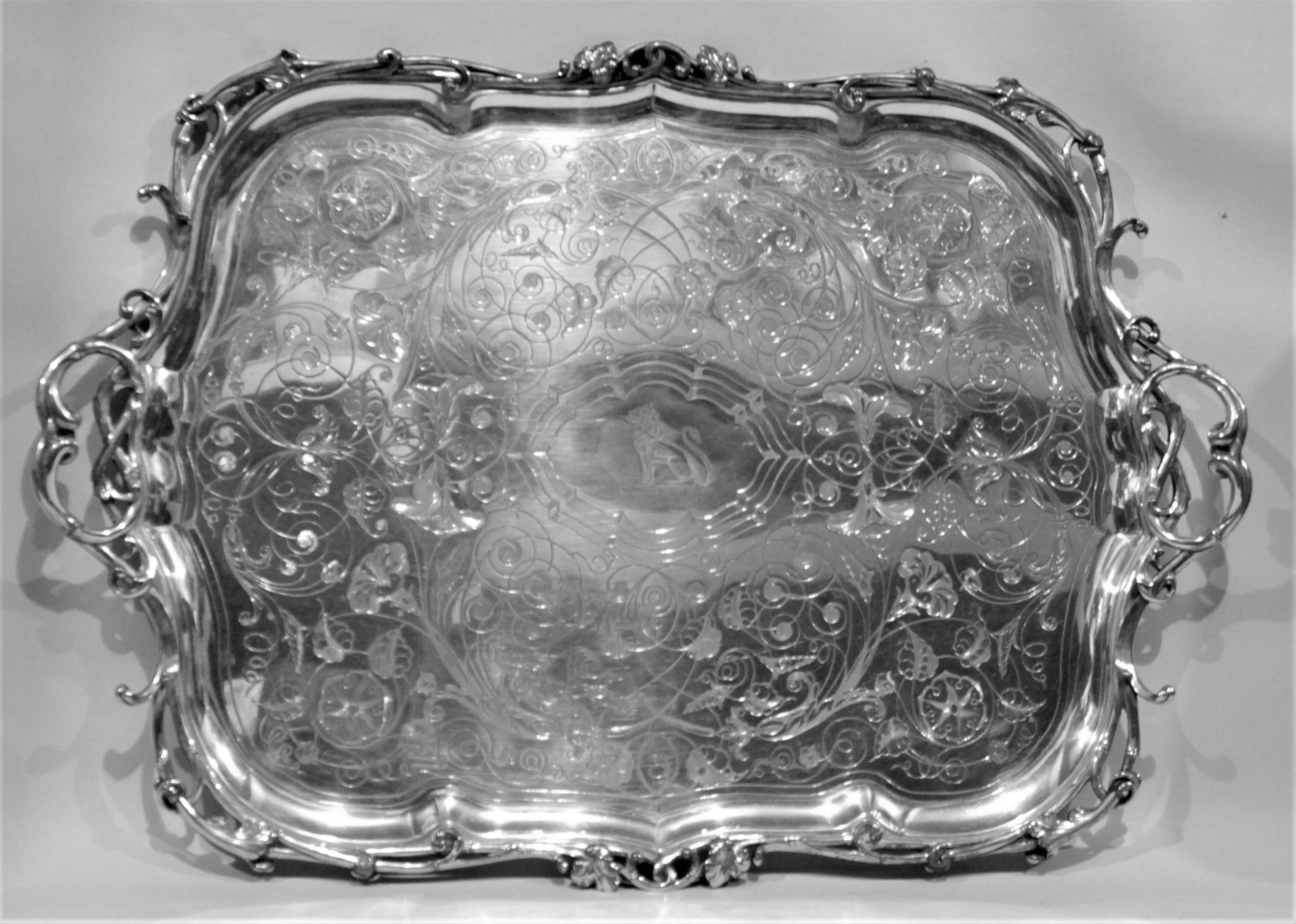 French Large Ornate Antique Christofle Silver Plated Serving Tray