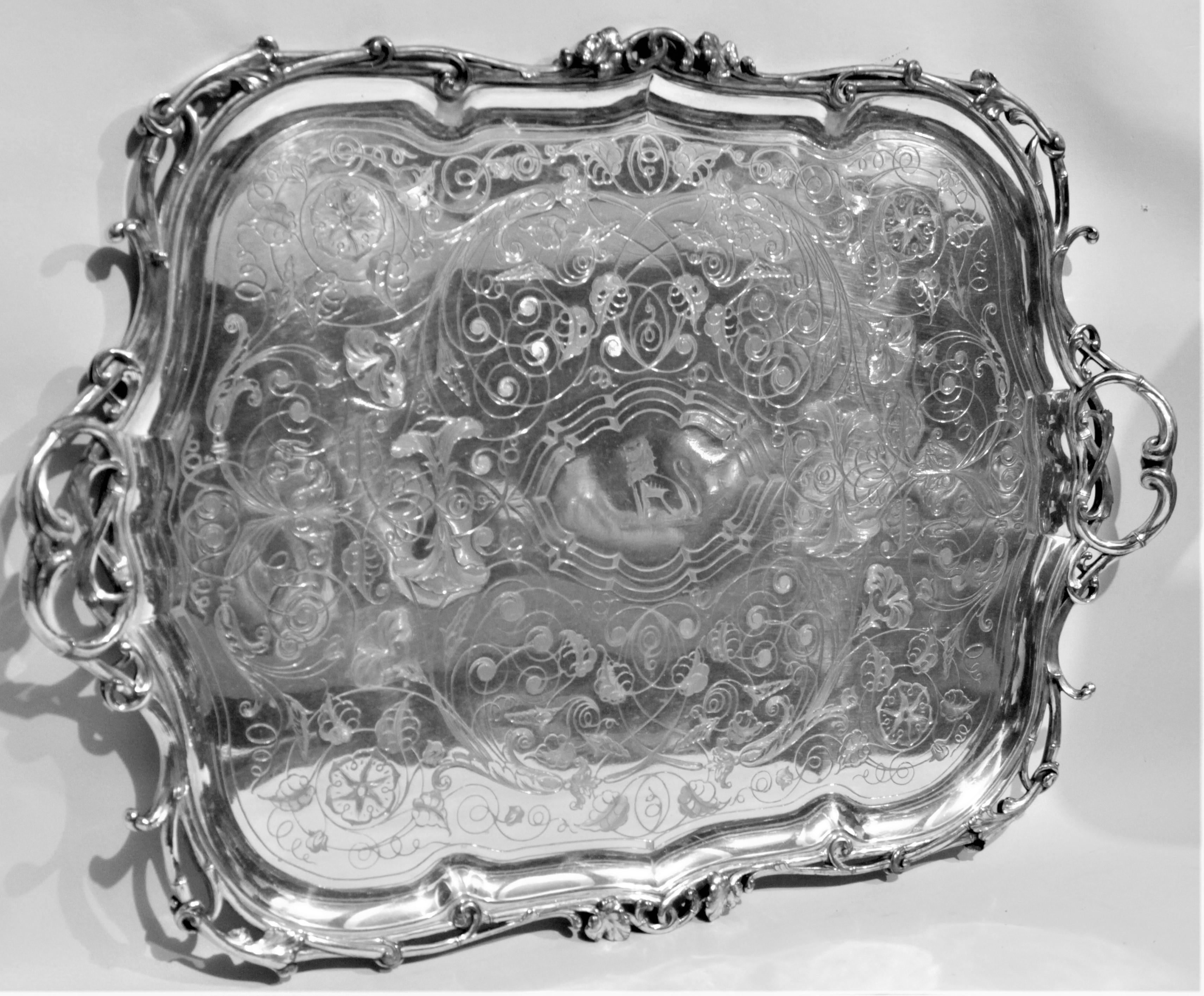Large Ornate Antique Christofle Silver Plated Serving Tray In Good Condition In Hamilton, Ontario