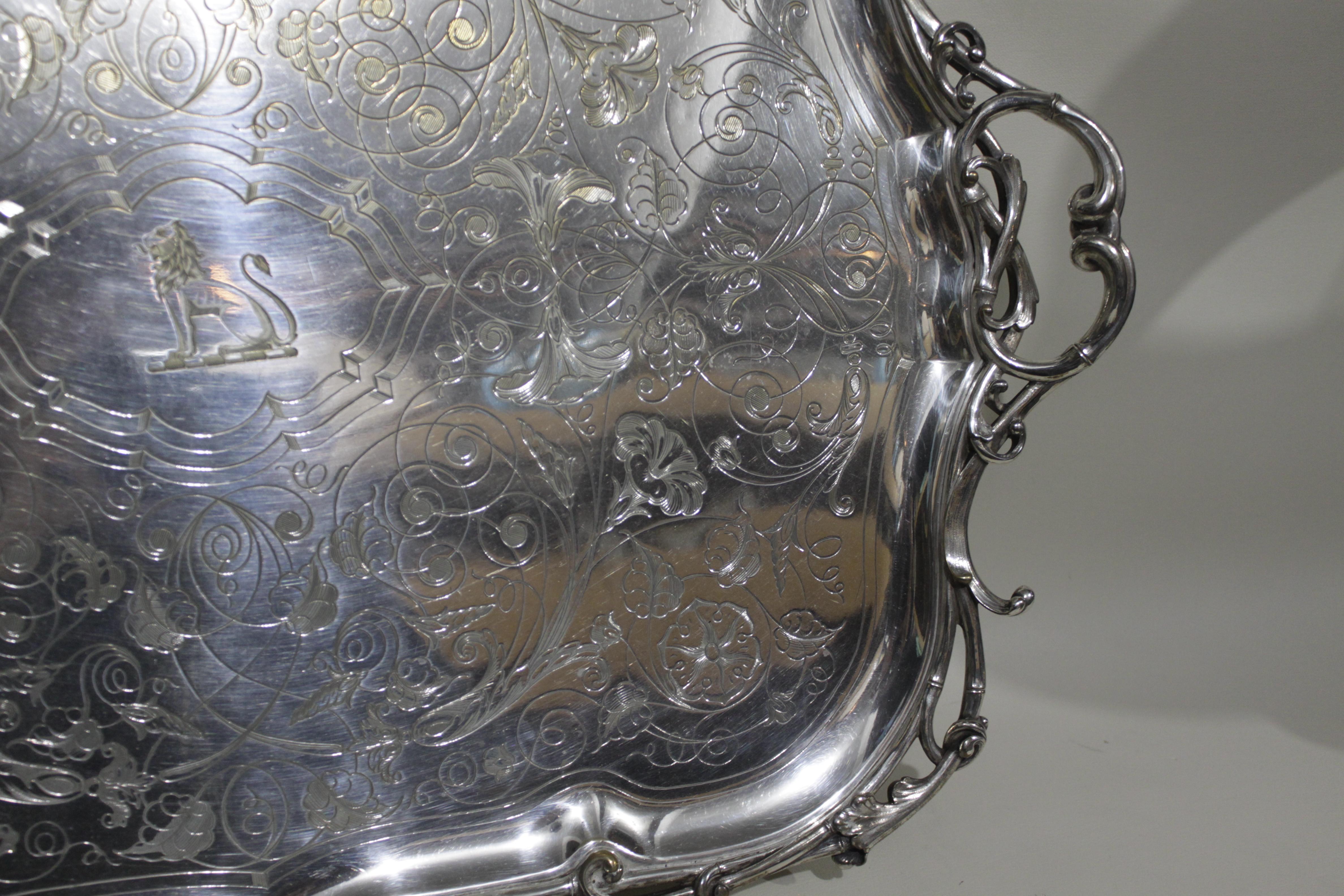 20th Century Large Ornate Antique Christofle Silver Plated Serving Tray