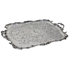 Large Ornate Antique Christofle Silver Plated Serving Tray