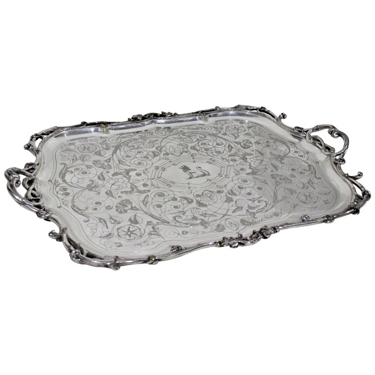 Large Ornate Antique Christofle Silver Plated Serving Tray at 1stDibs