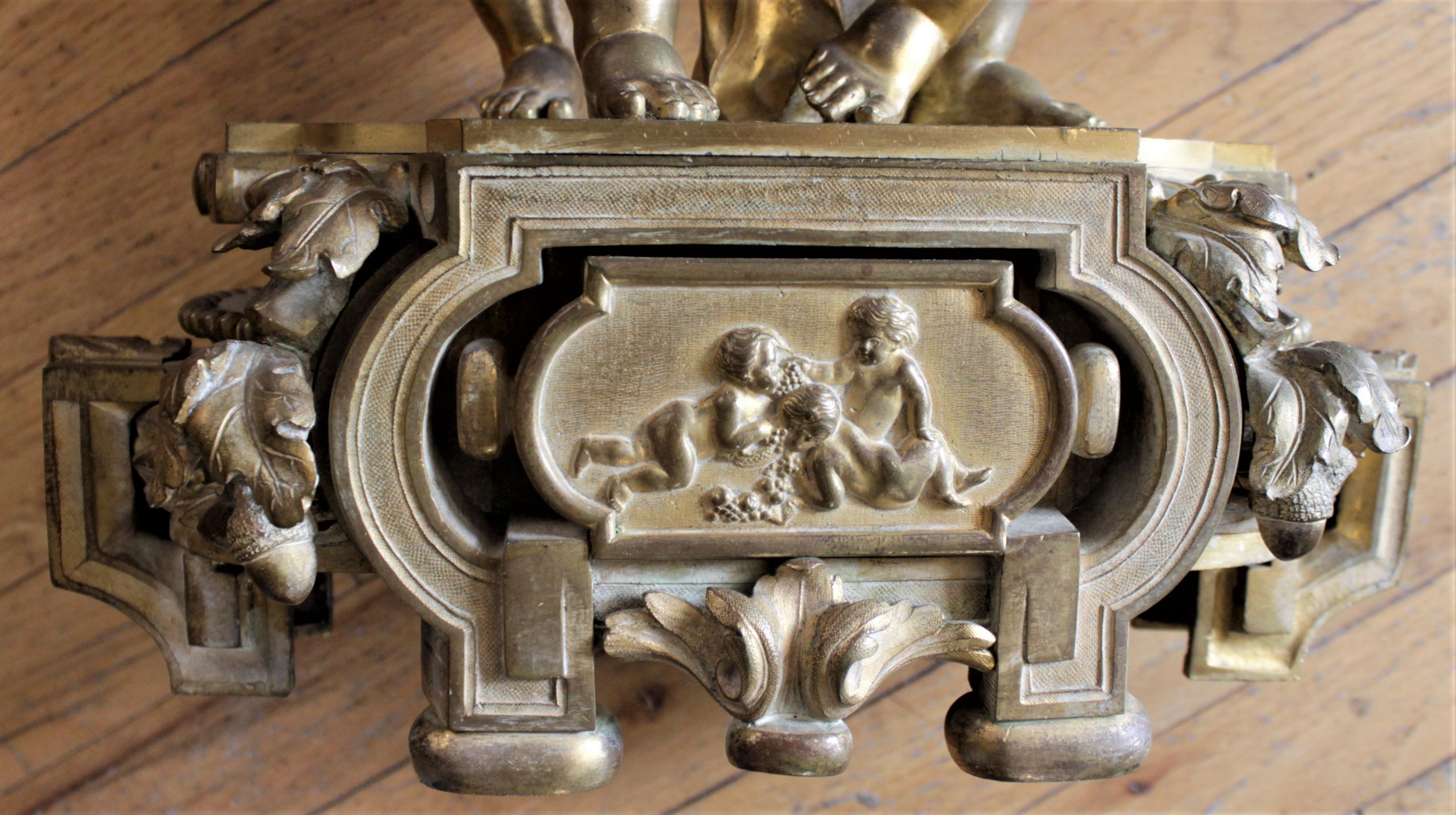 Large Ornate Antique French Solid Gilt Bronze Candelabra with Figural Base 10