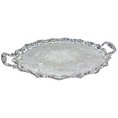 Large Ornate Antique Oval Silver Plated Serving Tray