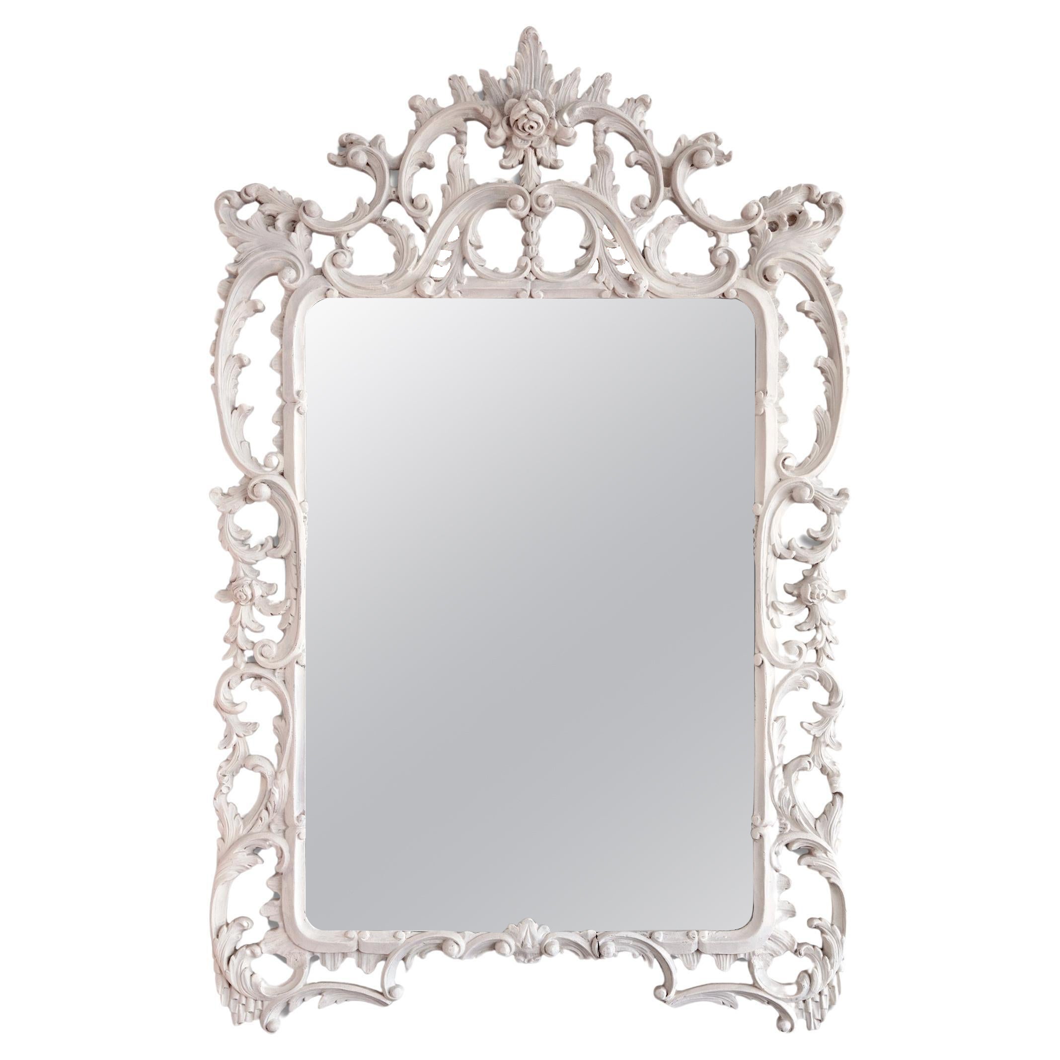 Large Ornate Baroque Mirror in White