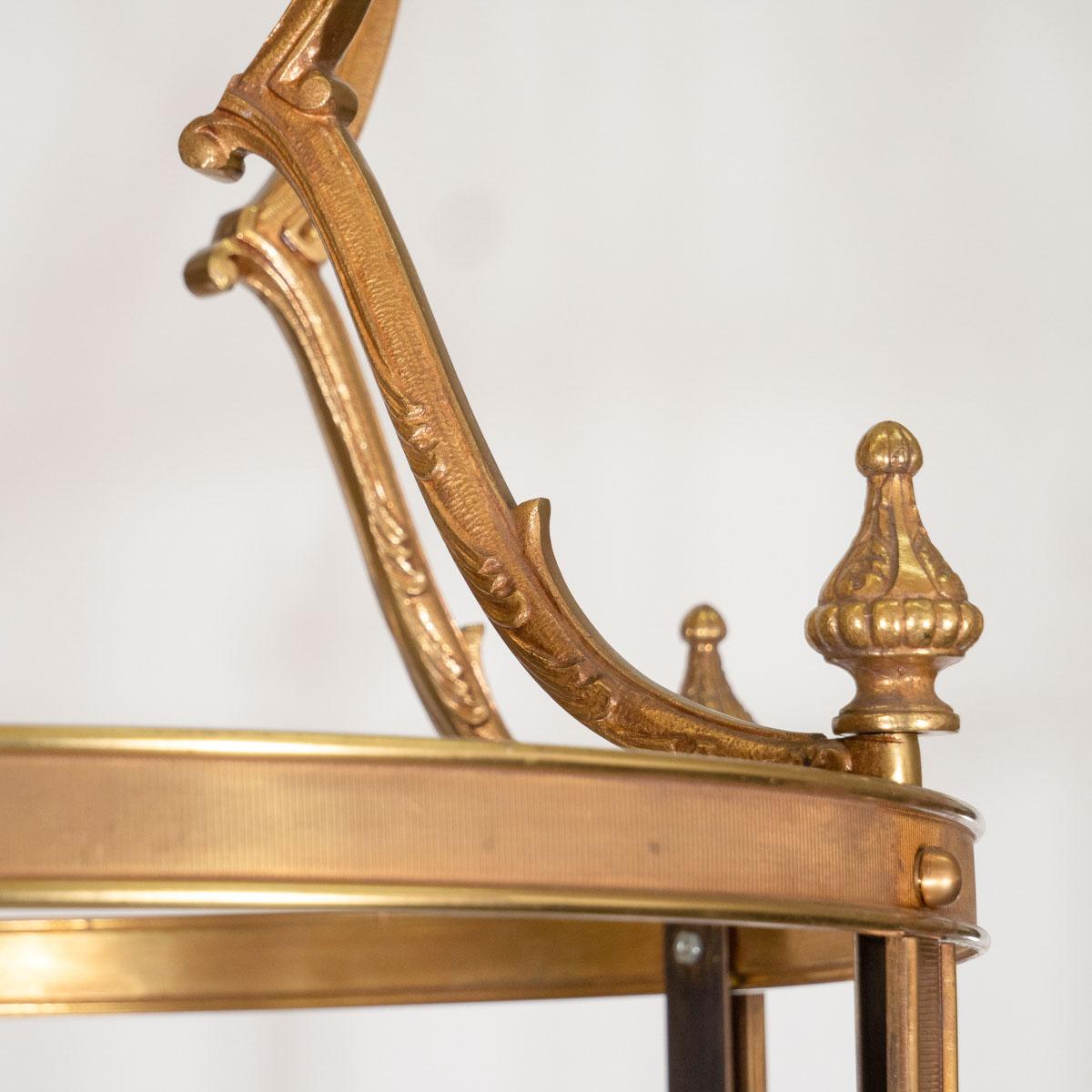 Large Ornate Brass Lantern Style Pendant For Sale 6