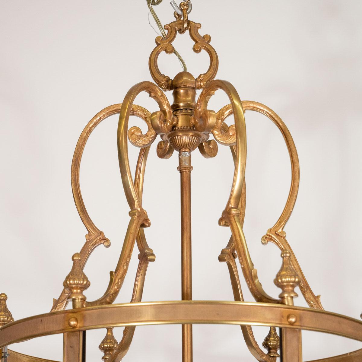 Large Ornate Brass Lantern Style Pendant In Good Condition In Tarrytown, NY