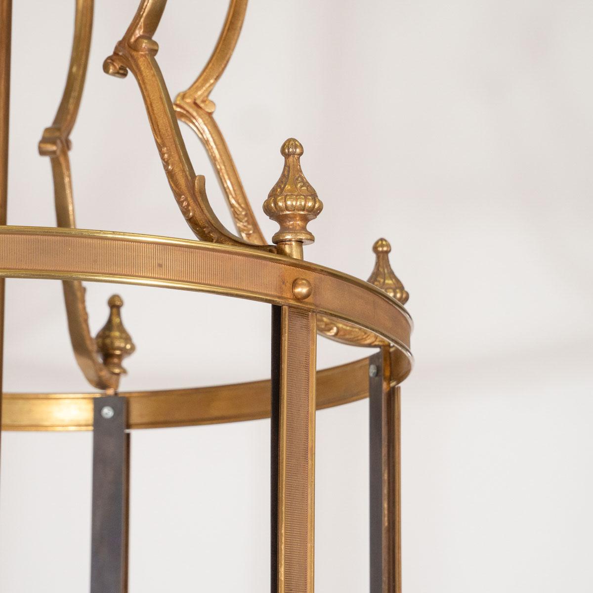 Late 20th Century Large Ornate Brass Lantern Style Pendant For Sale