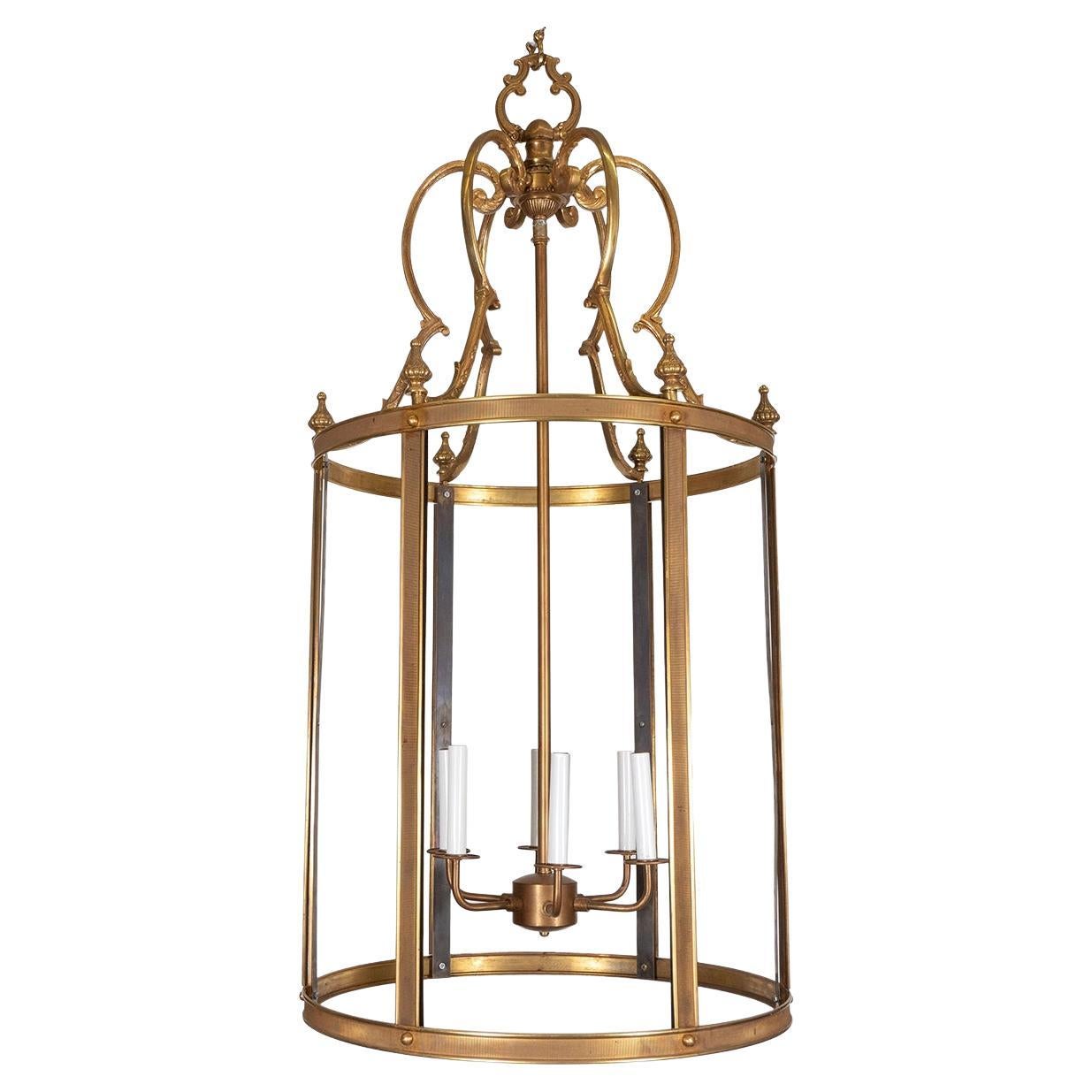 Large Ornate Brass Lantern Style Pendant For Sale