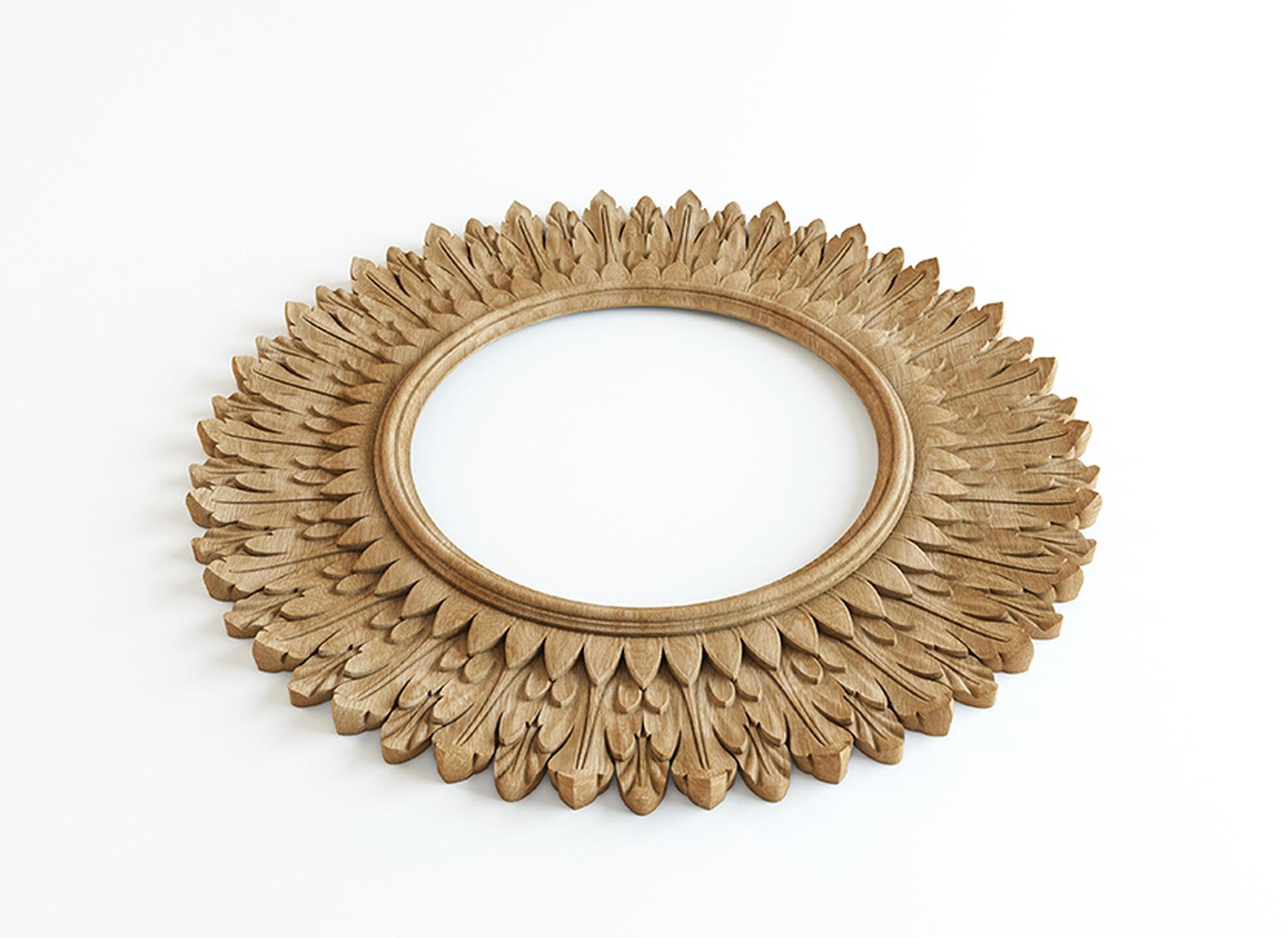 Unfinished High quality wood carving mirror frame from oak or beech of your choice.

>> SKU: RM-026

>> Dimensions (A x B x C x d):

- 35.43