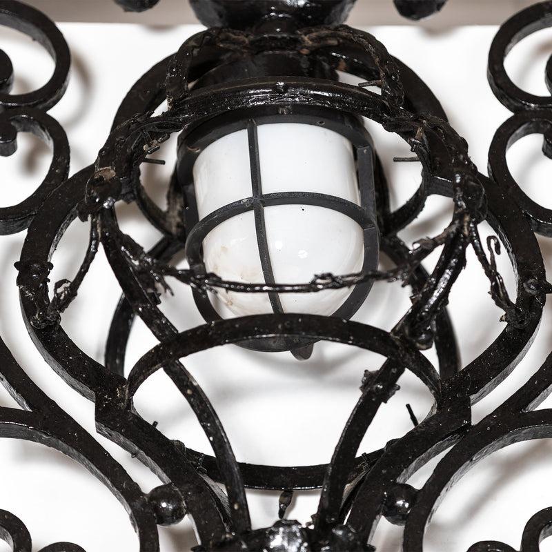 Large Ornate Early 19th Century Wrought Iron Gate with Light In Good Condition For Sale In Ware, GB