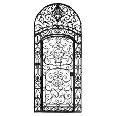 Antique Large Ornate Early 19th Century Wrought Iron Gate with Light