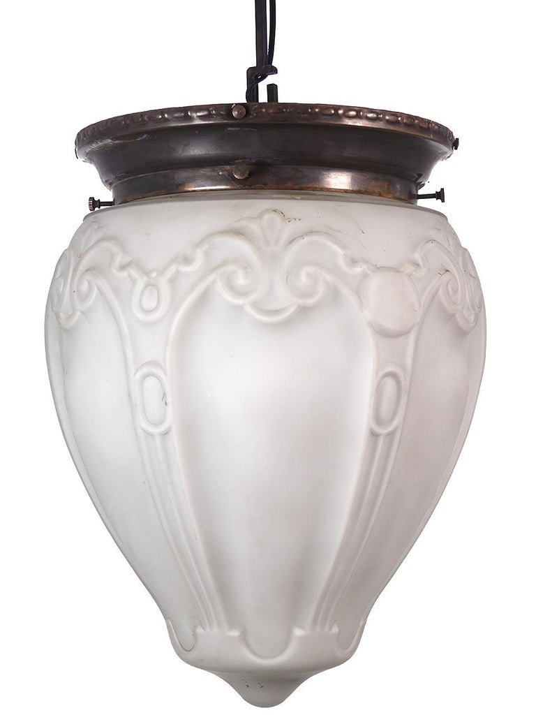 Large Ornate Flush Mount Milk Glass Lamp For Sale at 1stDibs