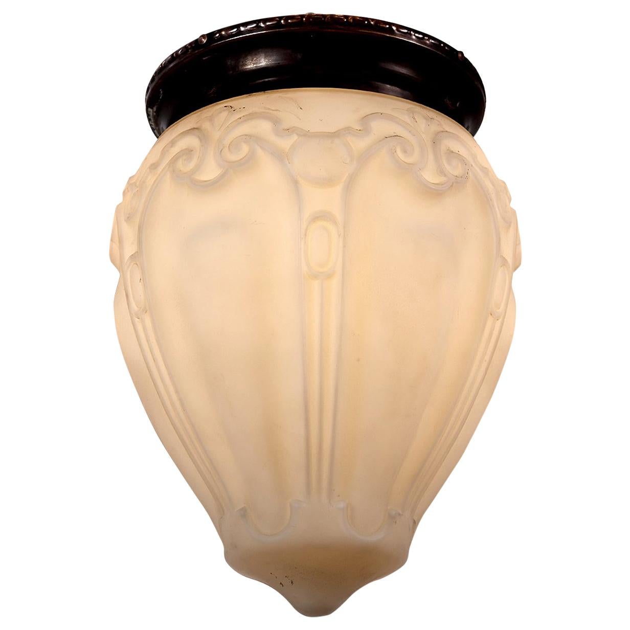 Large Ornate Flush Mount Milk Glass Lamp For Sale at 1stDibs