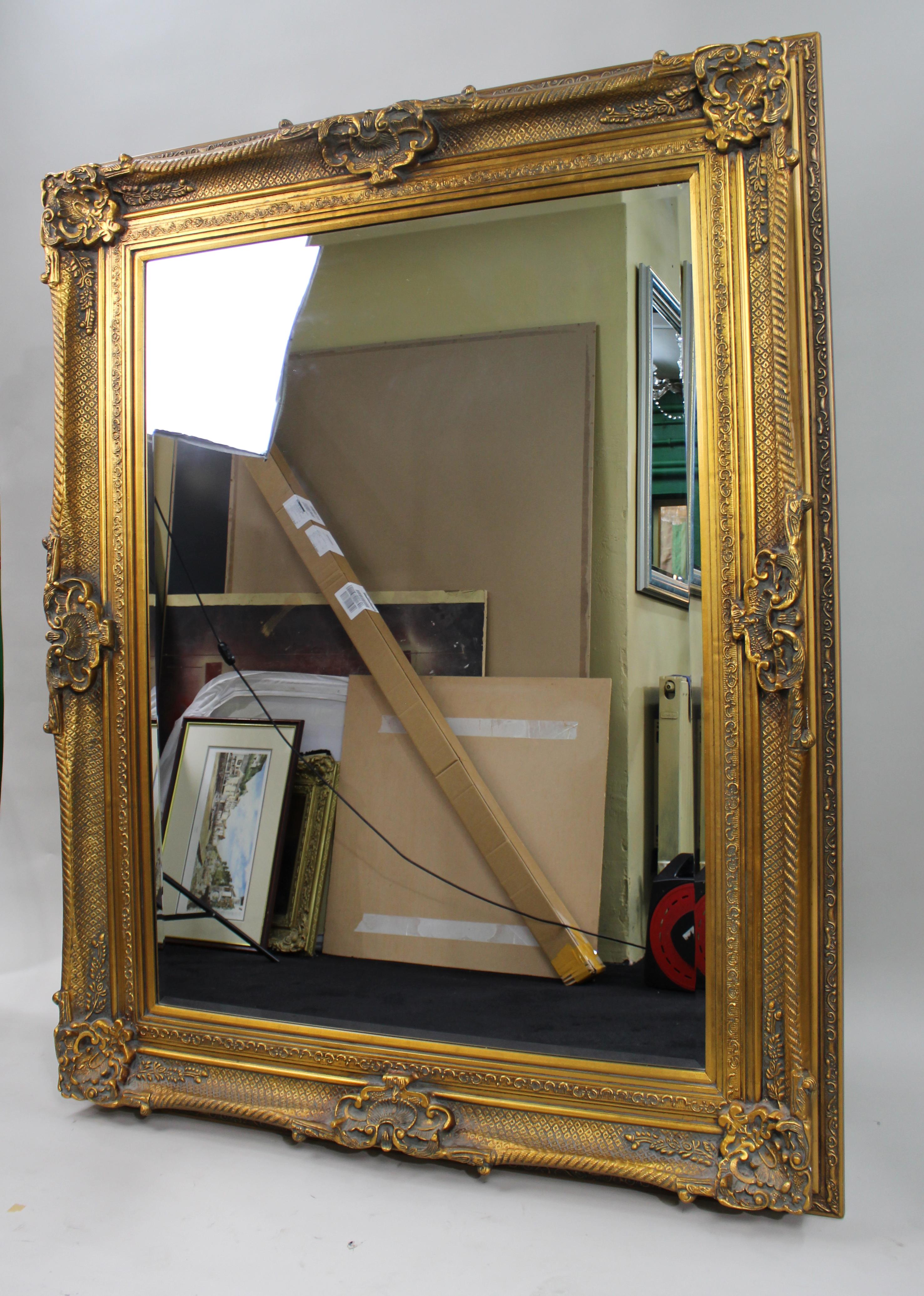 Unknown Large Ornate Gilt Bevelled Mirror – 4 x 5 ft For Sale