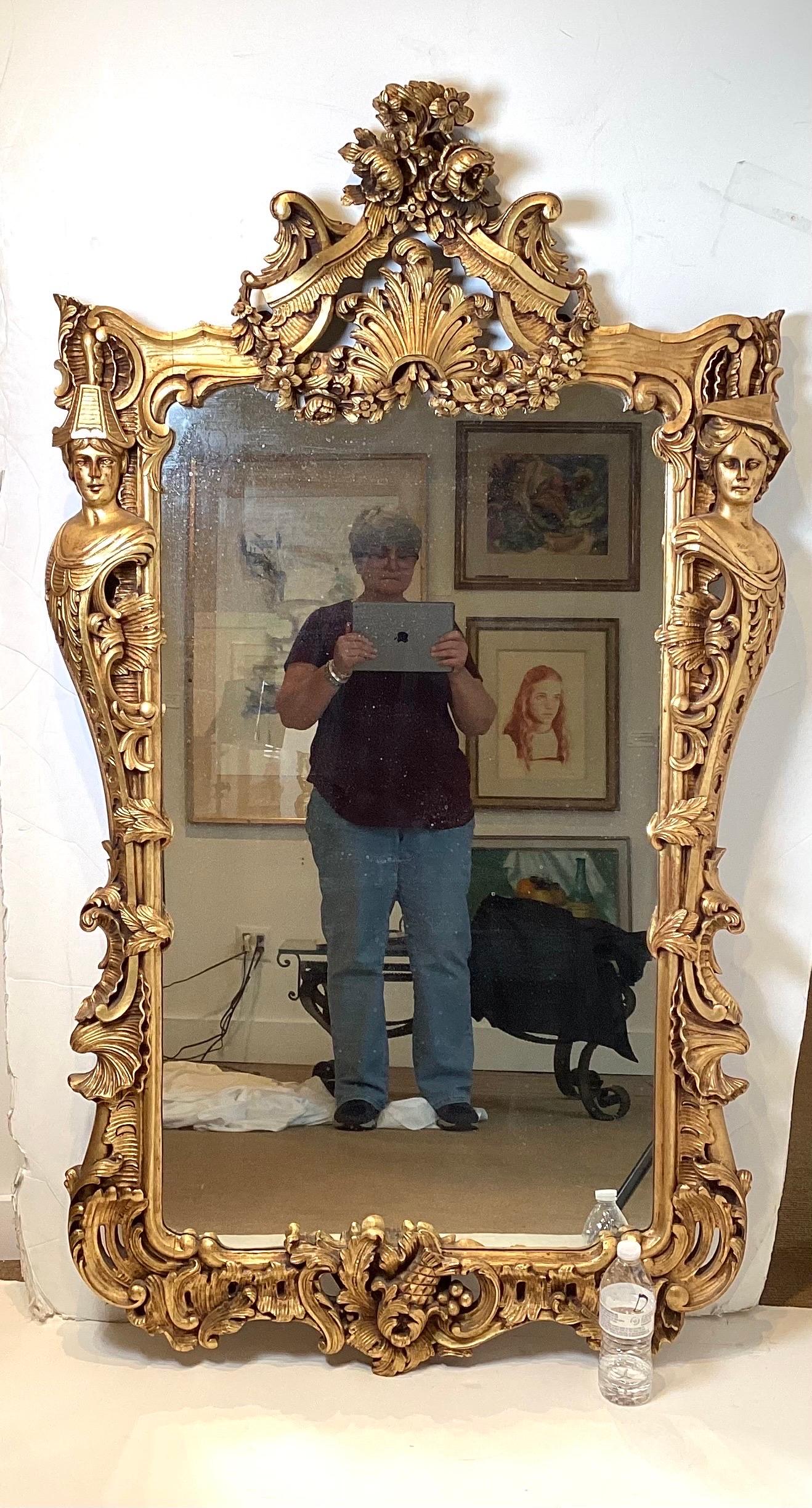 Large Ornate Gilt Walnut Renaissance Revival Mirror For Sale 7