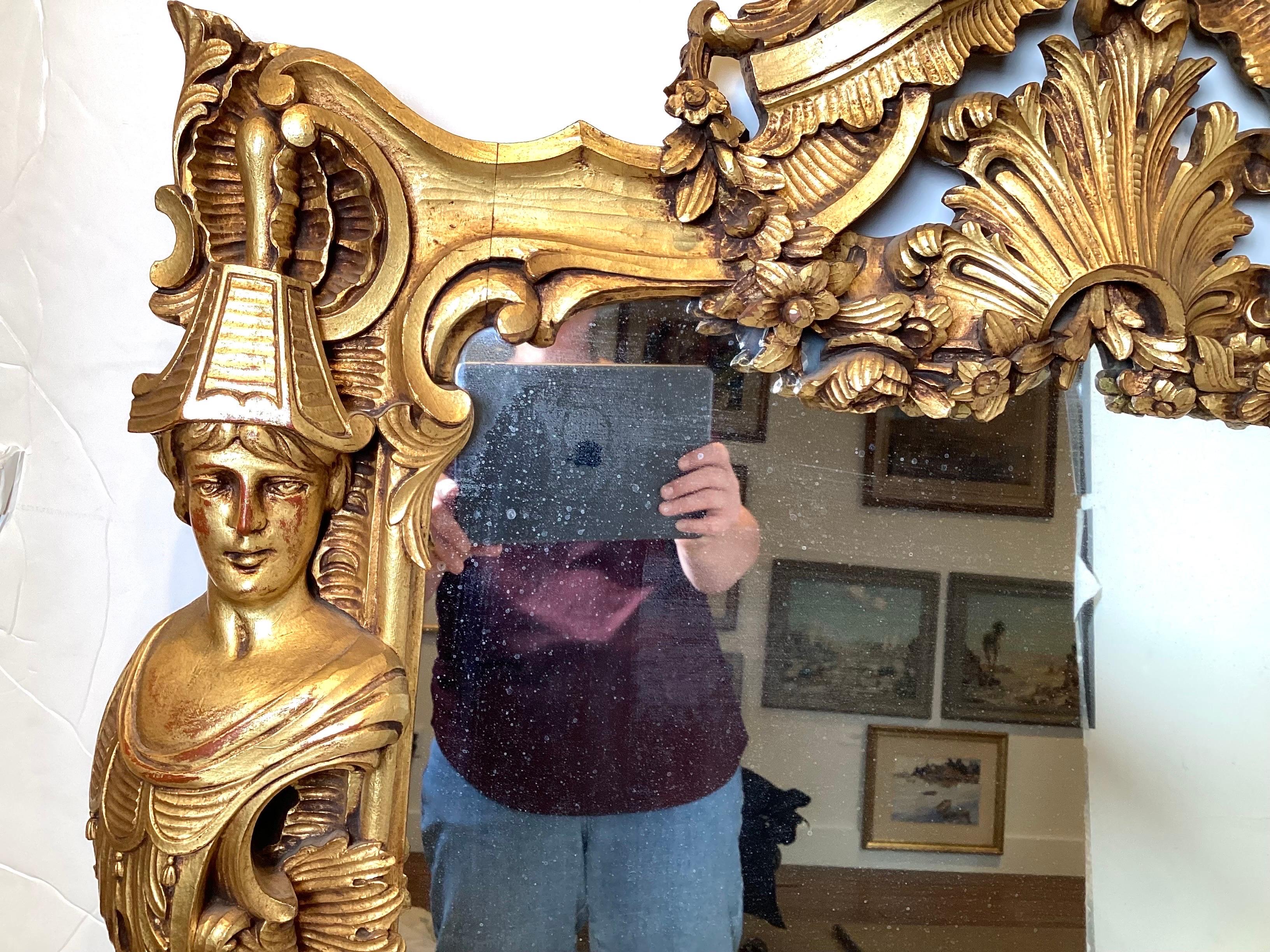 Large Ornate Gilt Walnut Renaissance Revival Mirror In Good Condition For Sale In Lambertville, NJ