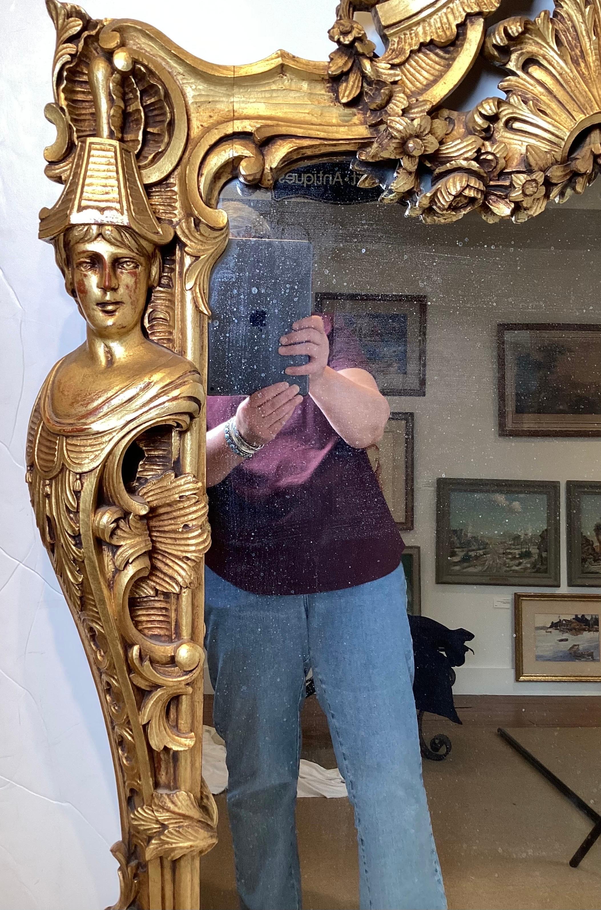 20th Century Large Ornate Gilt Walnut Renaissance Revival Mirror For Sale