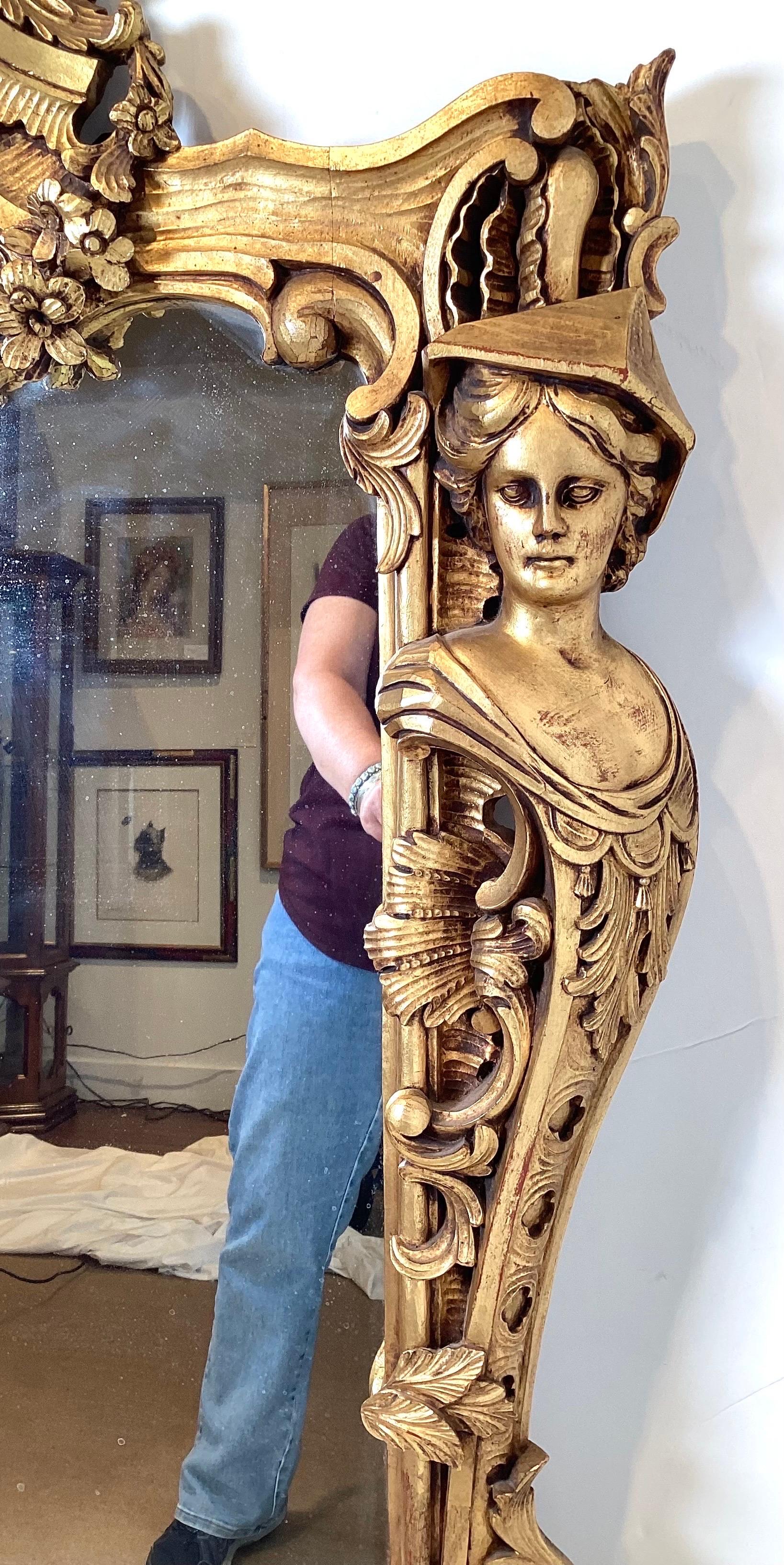 Large Ornate Gilt Walnut Renaissance Revival Mirror For Sale 1