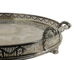 Large Ornate Oval Footed Victorian Silver Plate Tray with Gallery and Handles