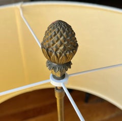 Large Ornate Pair of Gothic Revival Jeweled Bronze Lamps with Linen Drum Shades