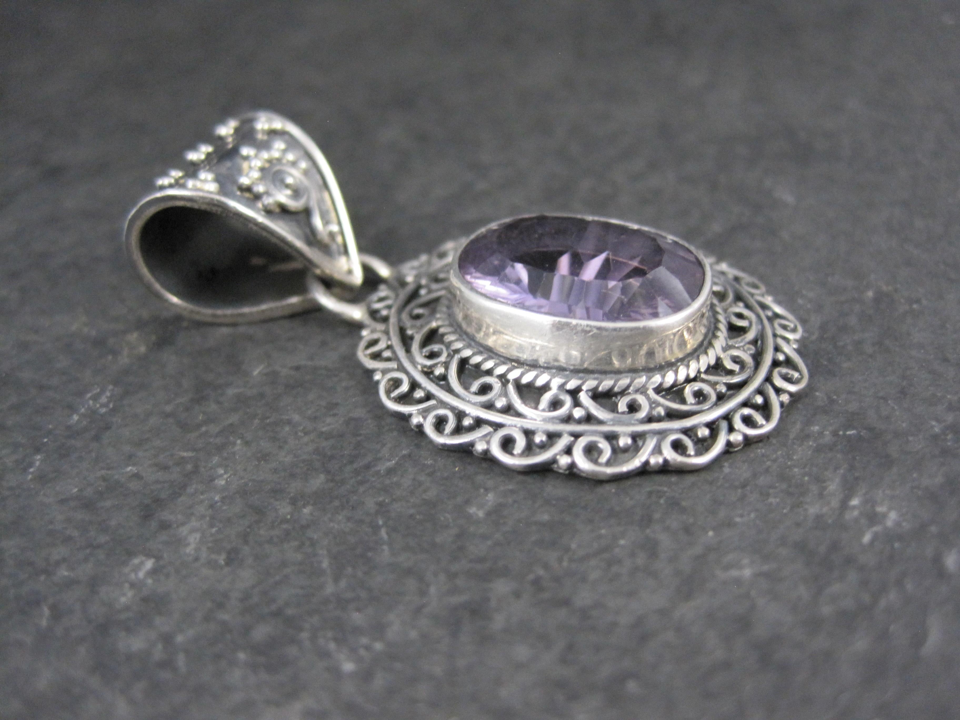 Women's or Men's Large Ornate Sterling Silver 6 Carat Amethyst Pendant For Sale