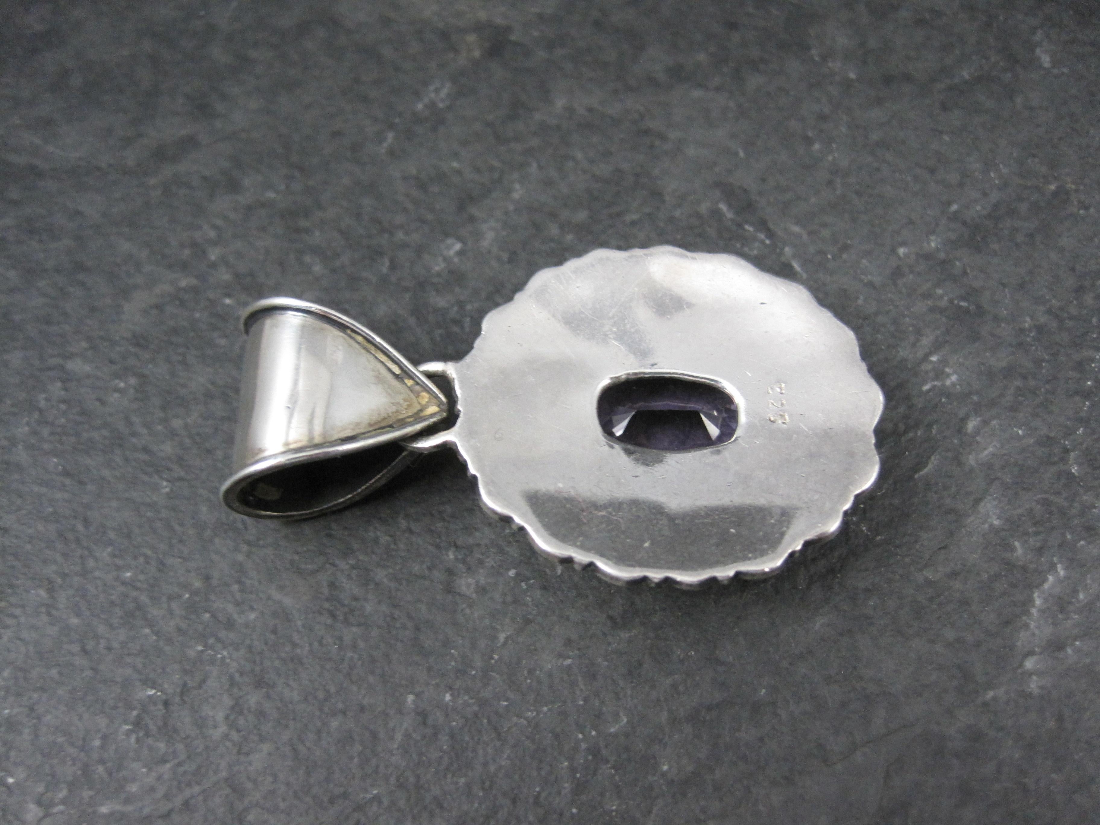 Large Ornate Sterling Silver 6 Carat Amethyst Pendant For Sale 2