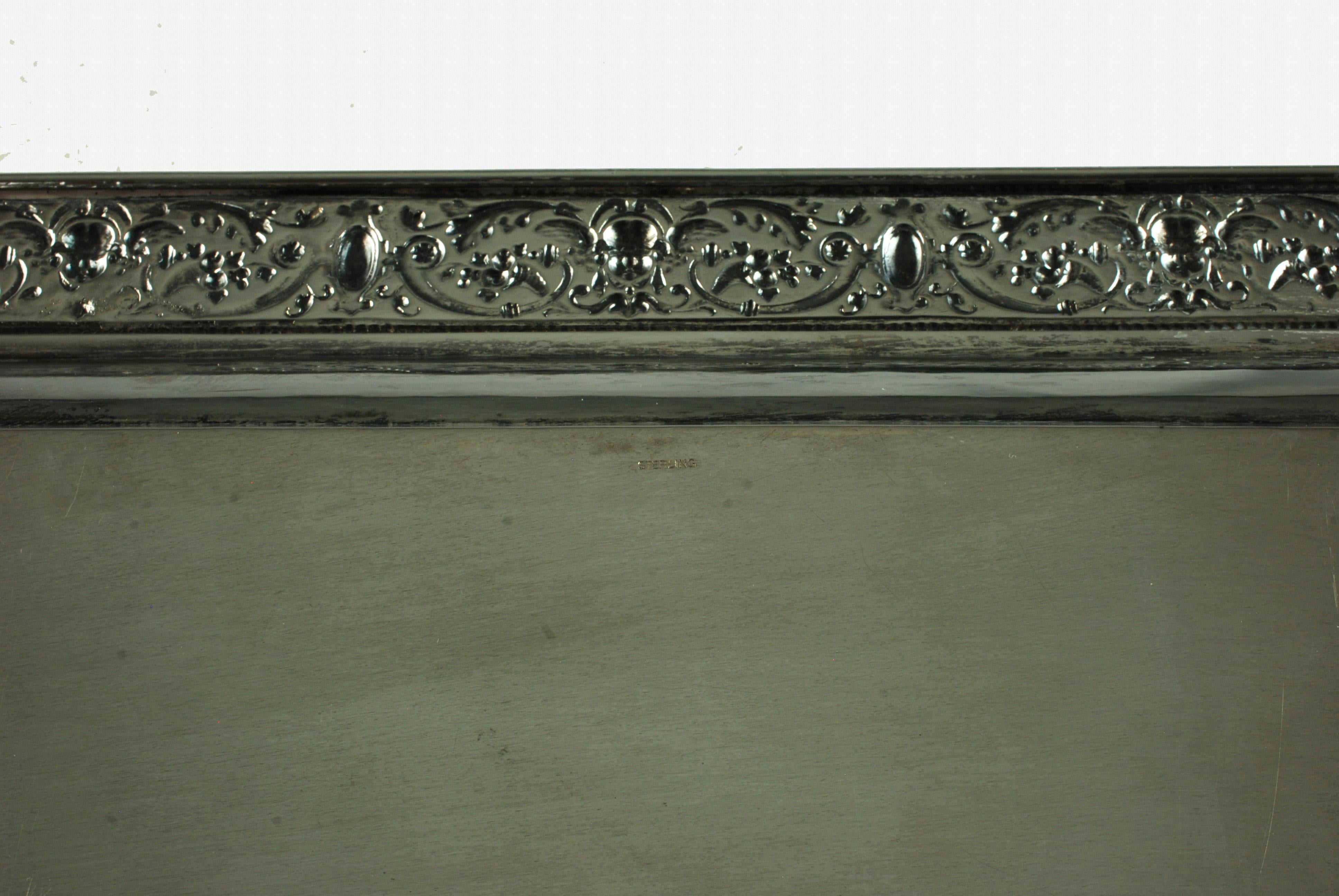 Large Ornate Sterling Silver Rectangular Butler Serving Tray Renaissance Revival For Sale 5