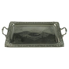 Large Ornate Sterling Silver Rectangular Butler Serving Tray Renaissance Revival