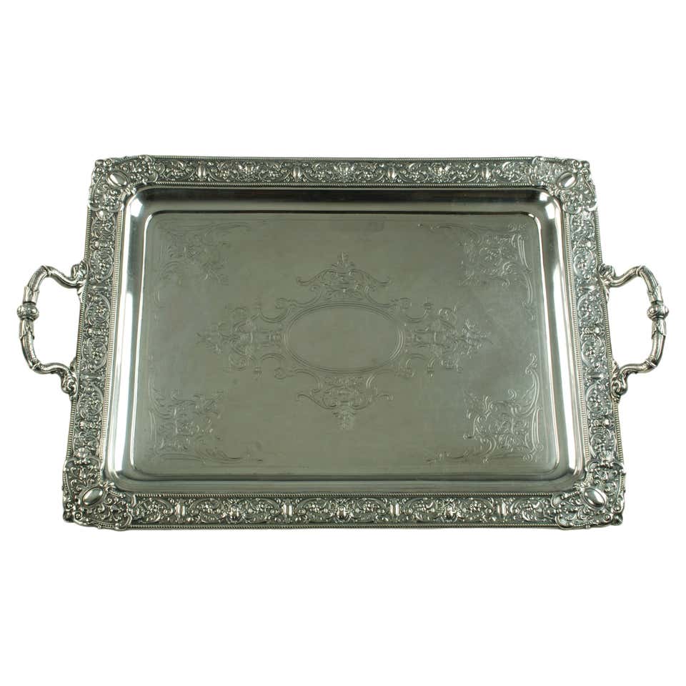 Rectangular Antique Silver Tray - 141 For Sale on 1stDibs | silver ...