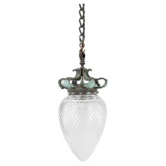 Large Ornate Teardrop Cut Glass Light Pendant Lamp, C.1920