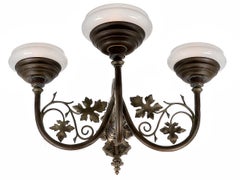 Large Ornate Triple Vaseline Glass Sconce