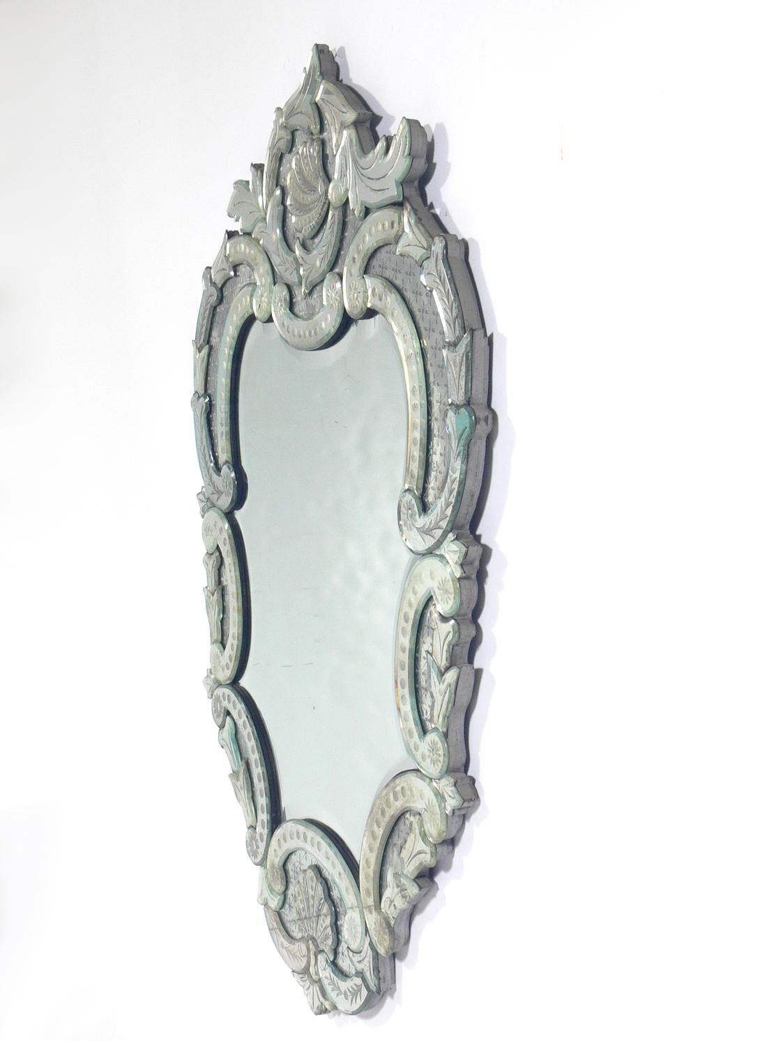 Large Ornate Venetian Mirror, Italy, circa 1950s. Retains wonderful original patina that only comes with age.