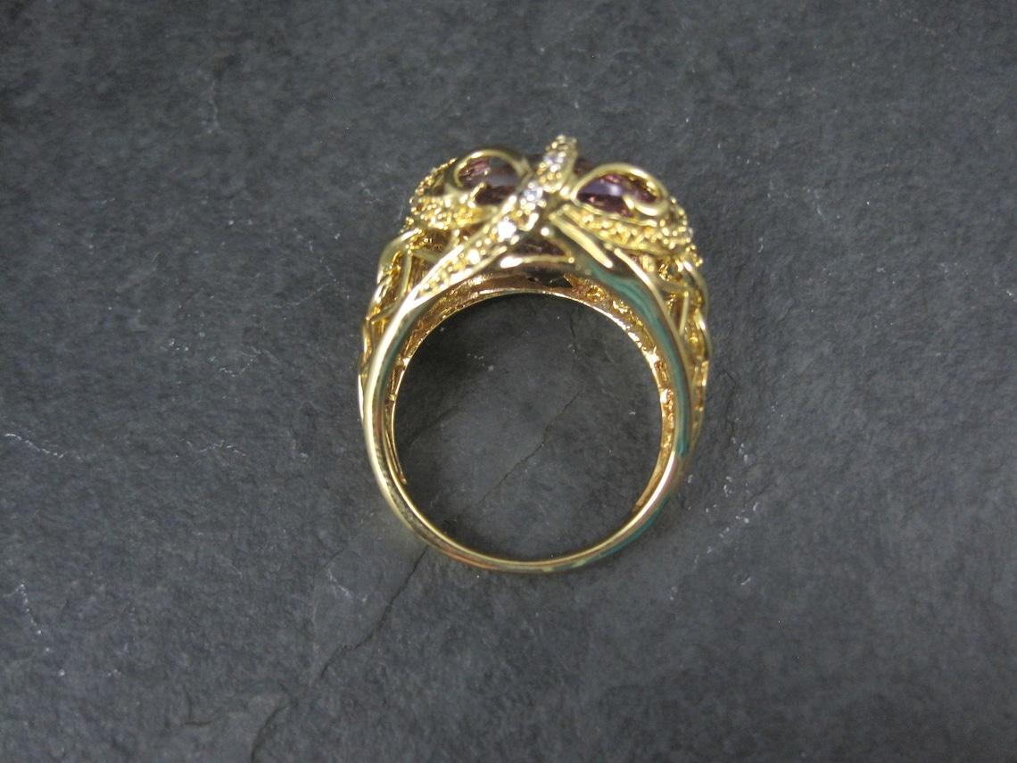 Large Ornate Vermeil Sterling 6 Carat Amethyst Diamond Ring Size 8 For Sale 1