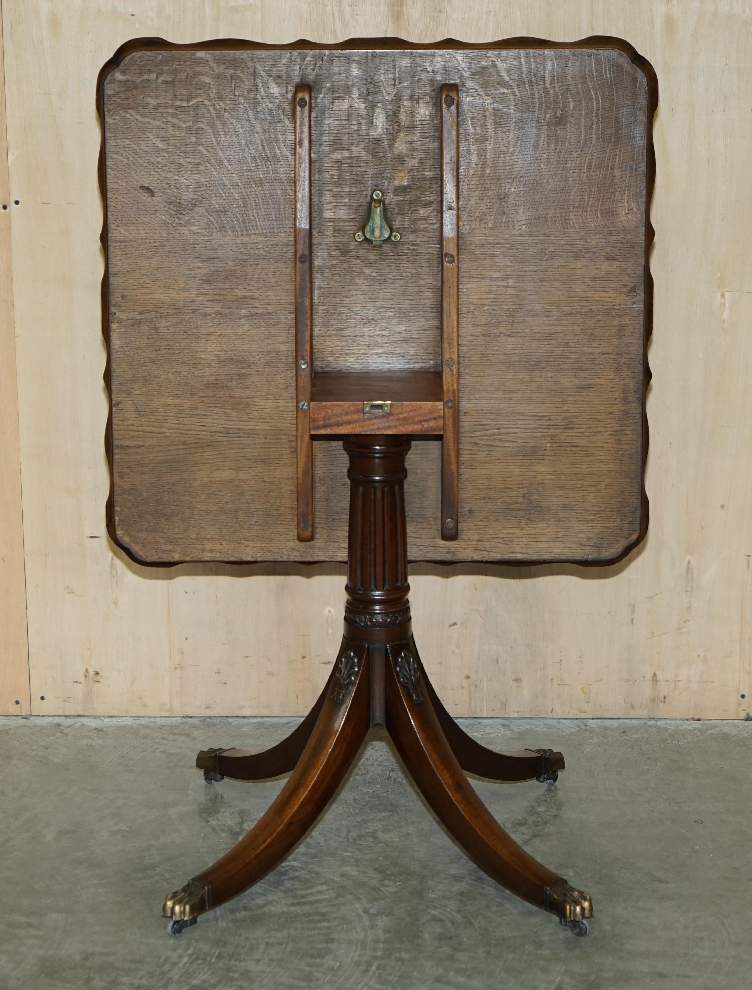 Large Ornately Carved Antique Hardwood & Green Leather Tilt Top Centre Table For Sale 11