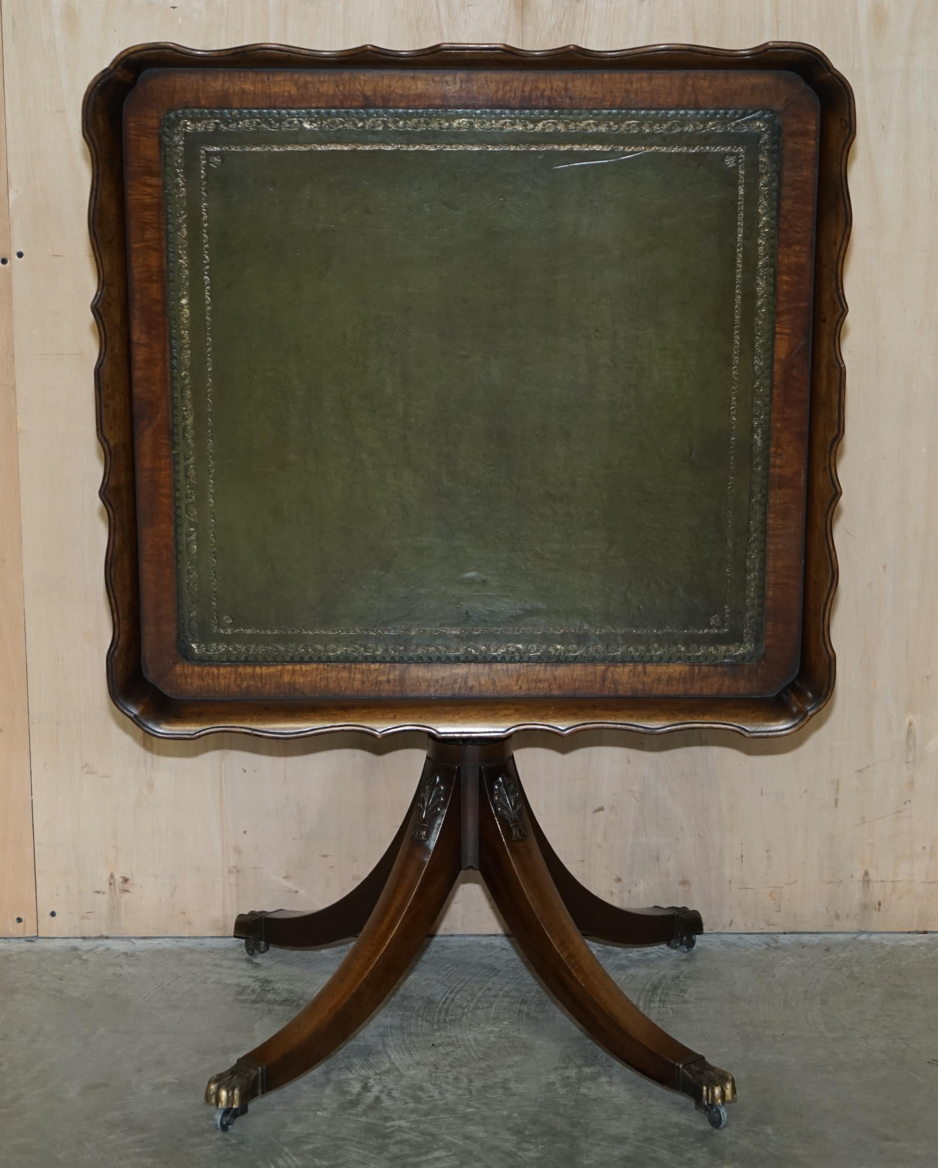 Large Ornately Carved Antique Hardwood & Green Leather Tilt Top Centre Table For Sale 14