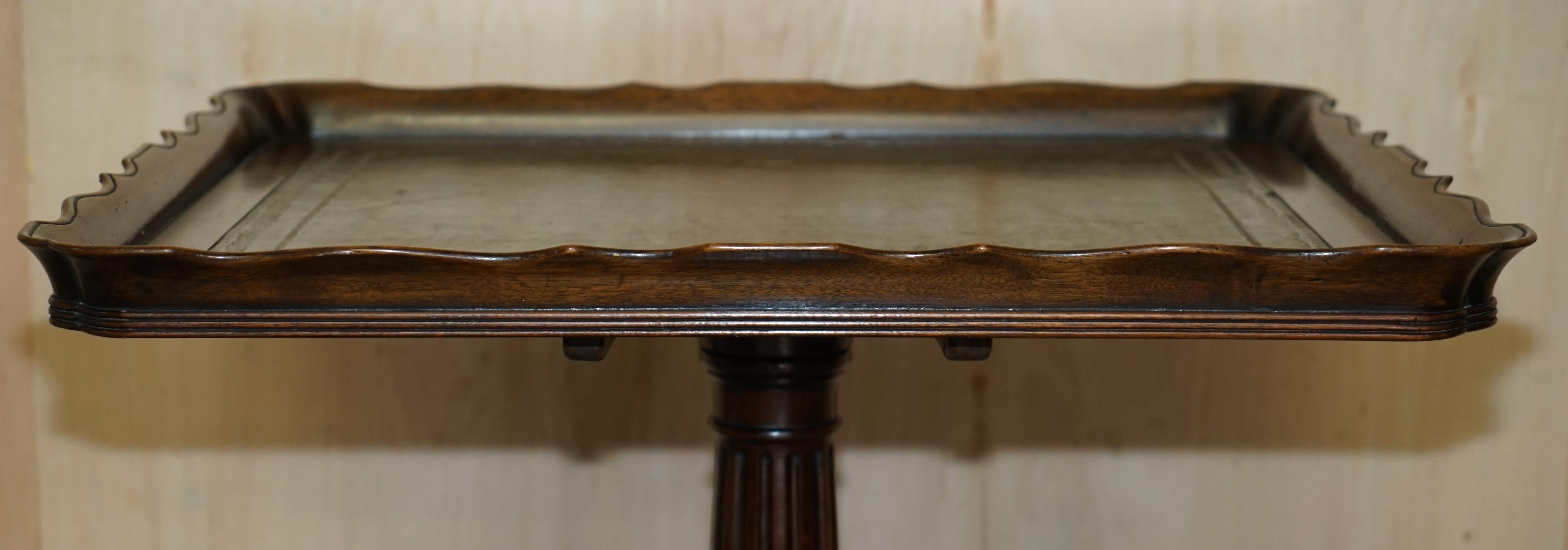 English Large Ornately Carved Antique Hardwood & Green Leather Tilt Top Centre Table For Sale
