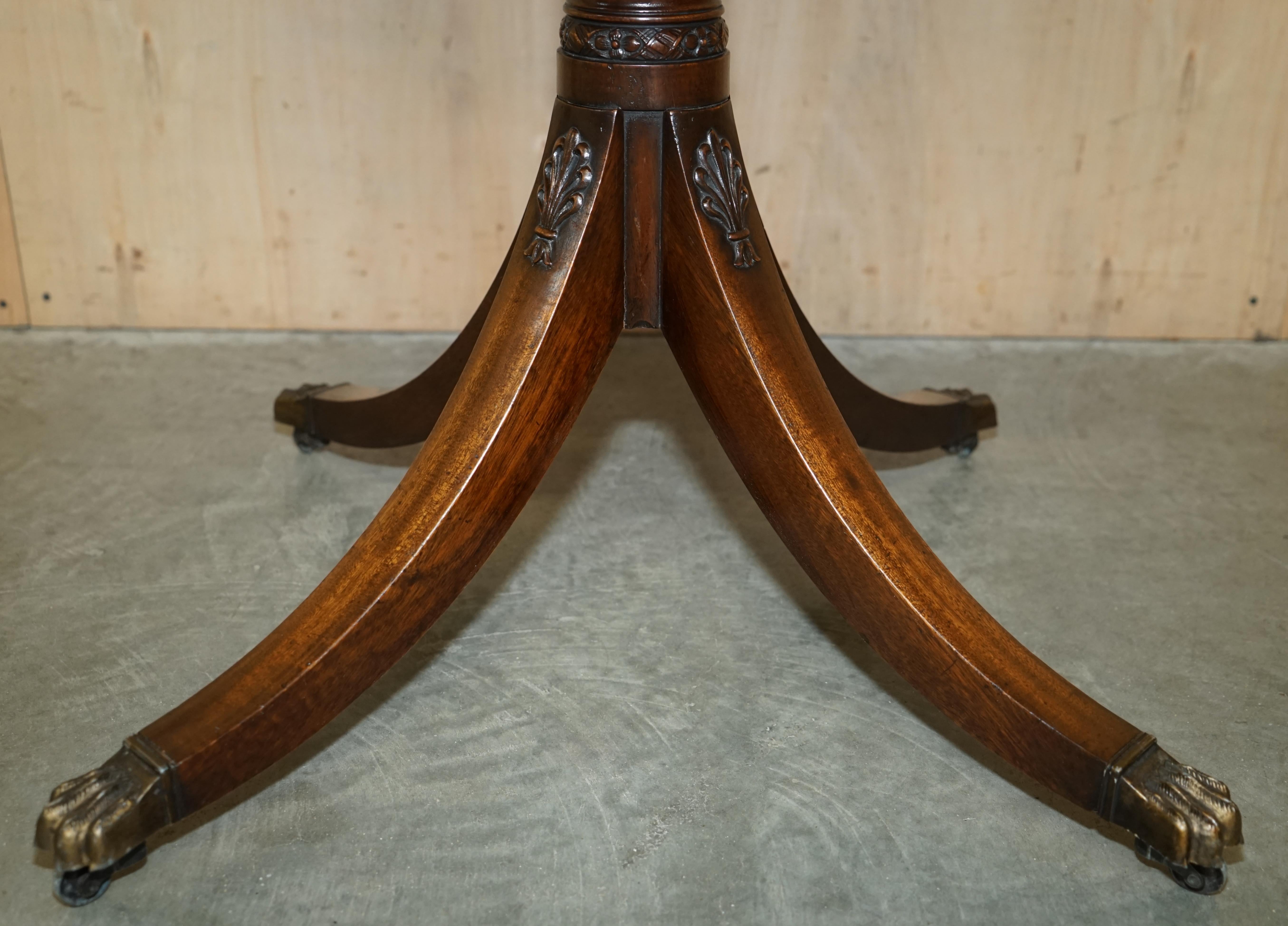 Large Ornately Carved Antique Hardwood & Green Leather Tilt Top Centre Table For Sale 1