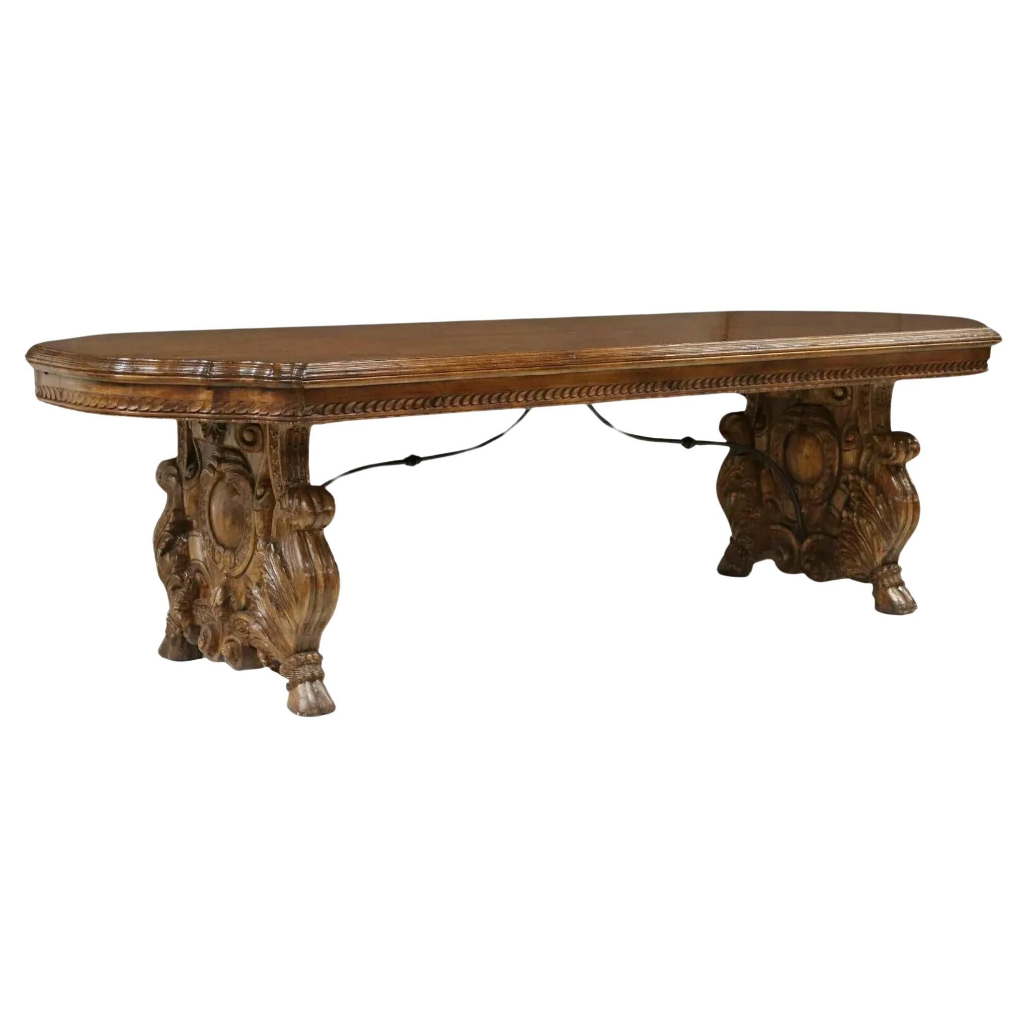  Large, Ornately Carved, Foliate, Walnut, Apron, 108" L, Dining Table For Sale