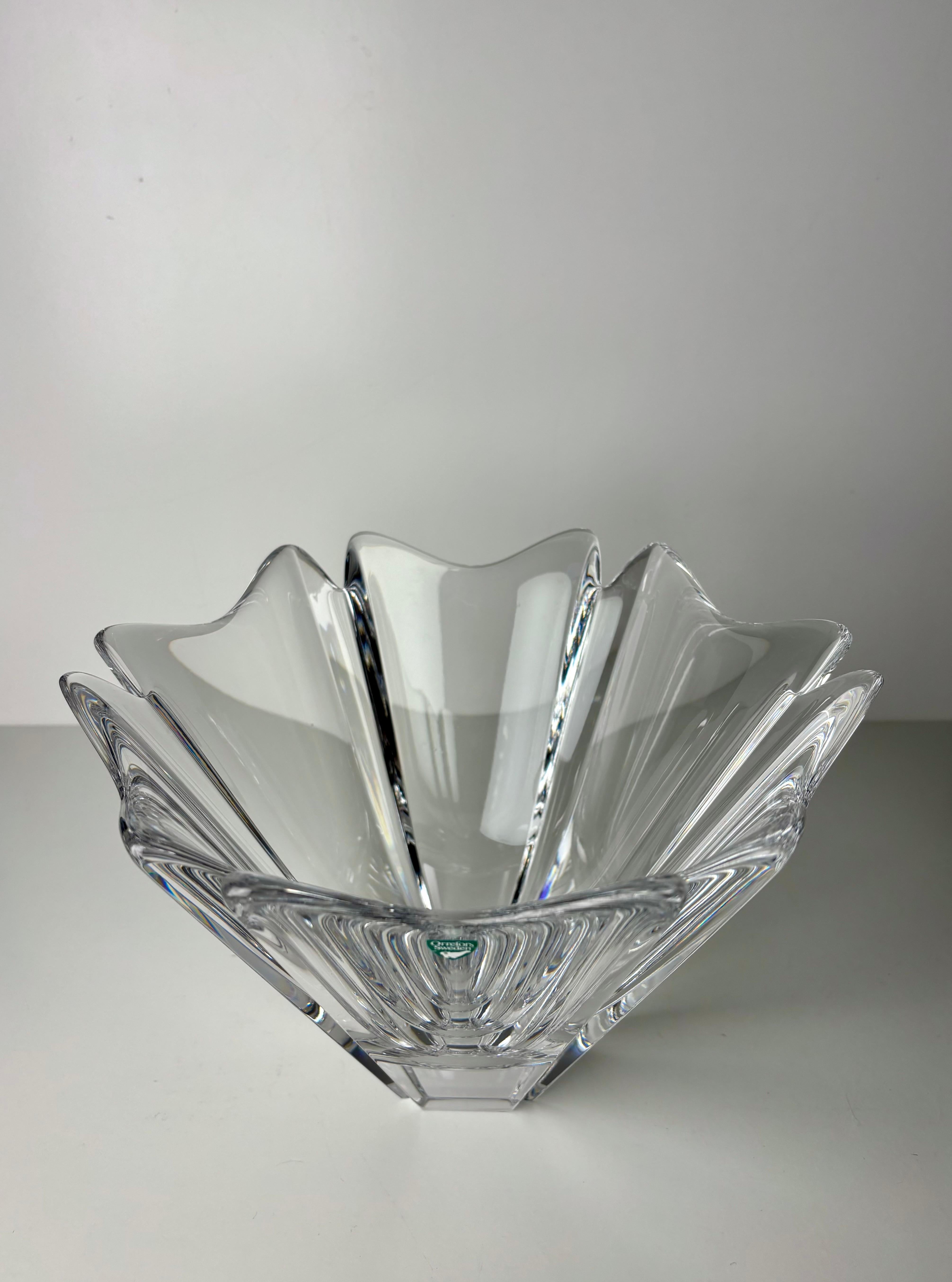 20th Century Large Orrefors Art Glass Crystal Bowl by Hellsten, 1980s For Sale