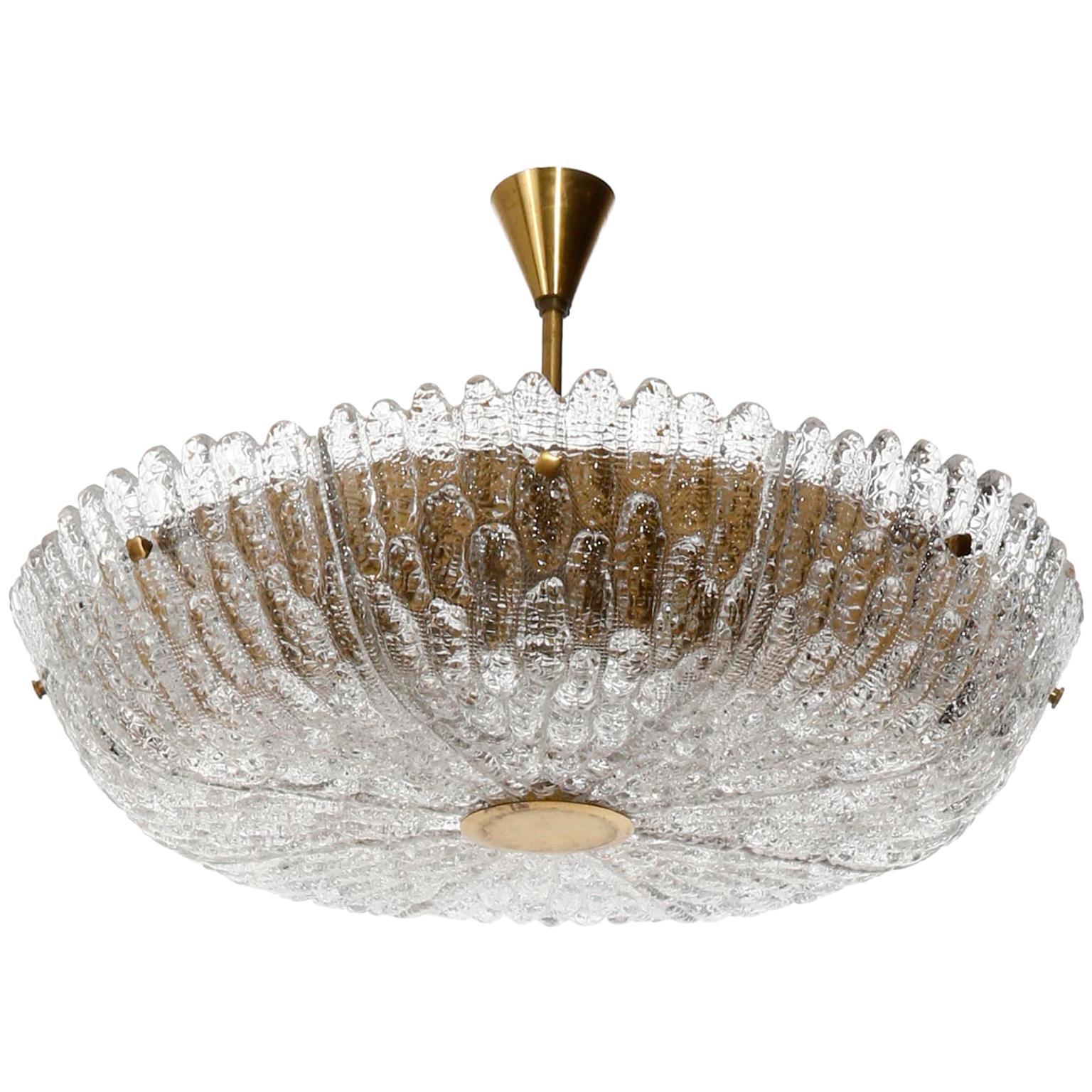 Swedish Large Orrefors Chandelier by Carl Fagerlund, Glass Brass, Sweden, 1960s