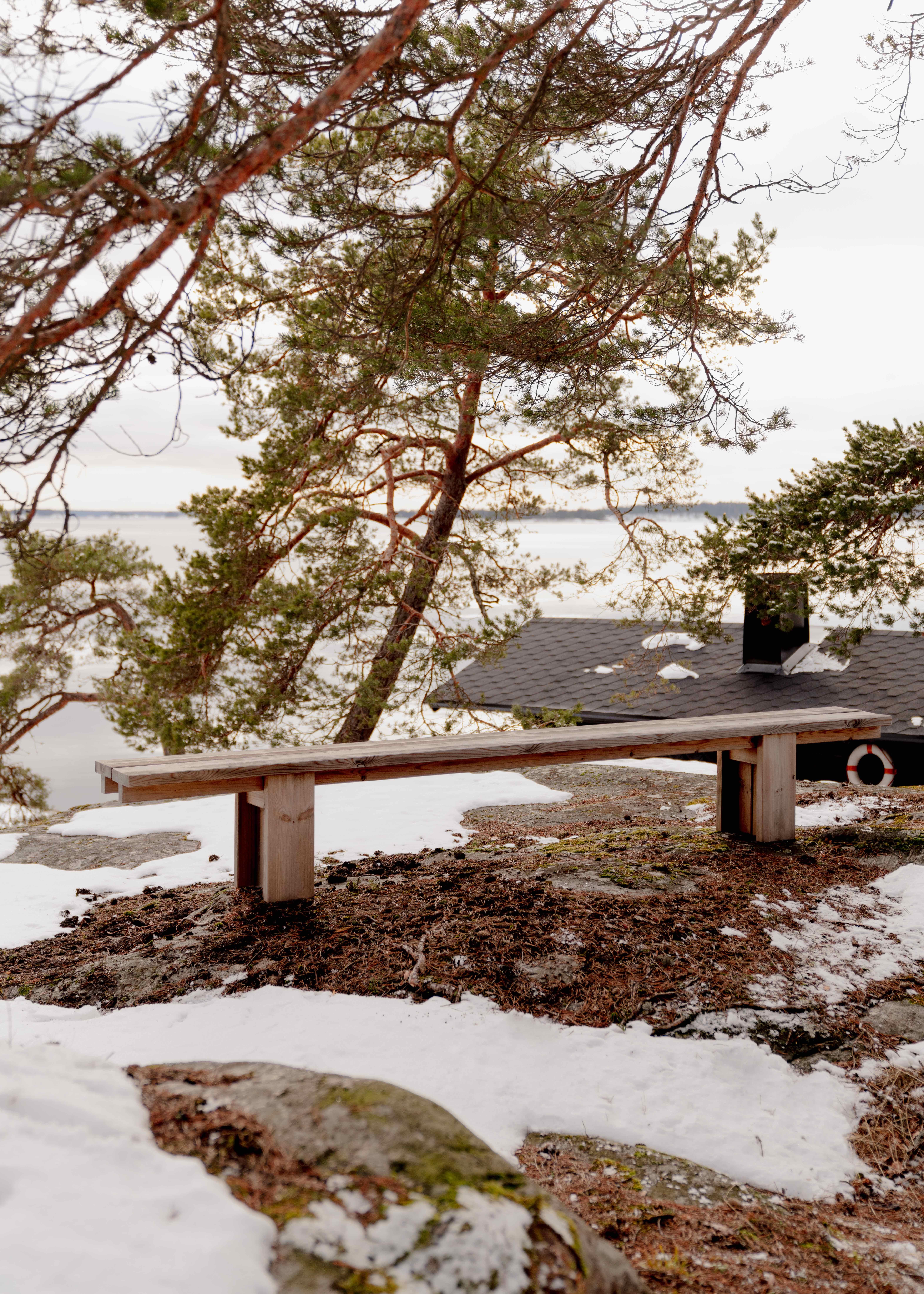 Wood Large 'Osa' Outdoor Bench in Solid Finnish Pine for Vaarnii For Sale