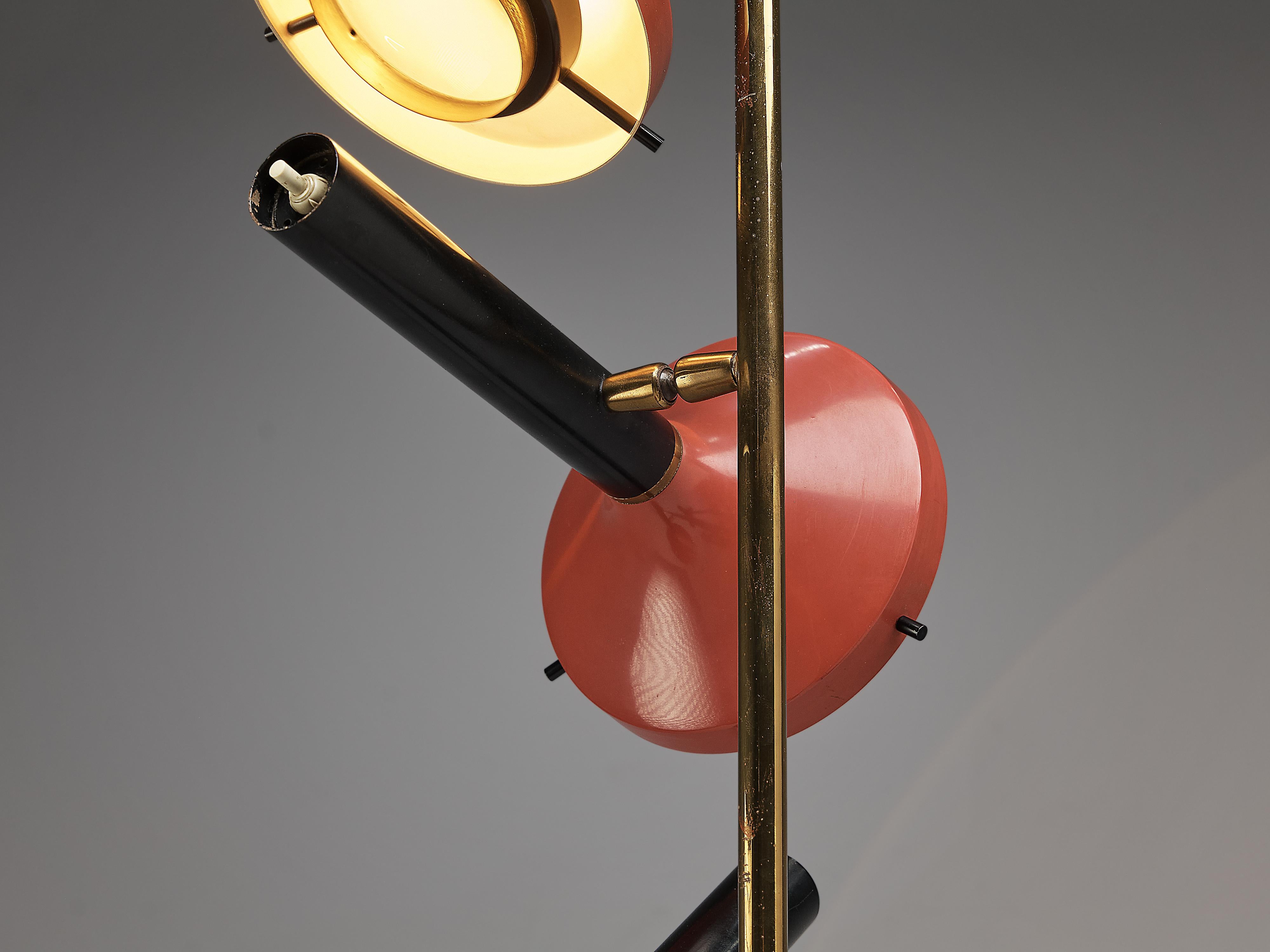 Large Oscar Torlasco for Lumi Floor Lamp with Red Shades in Brass 1